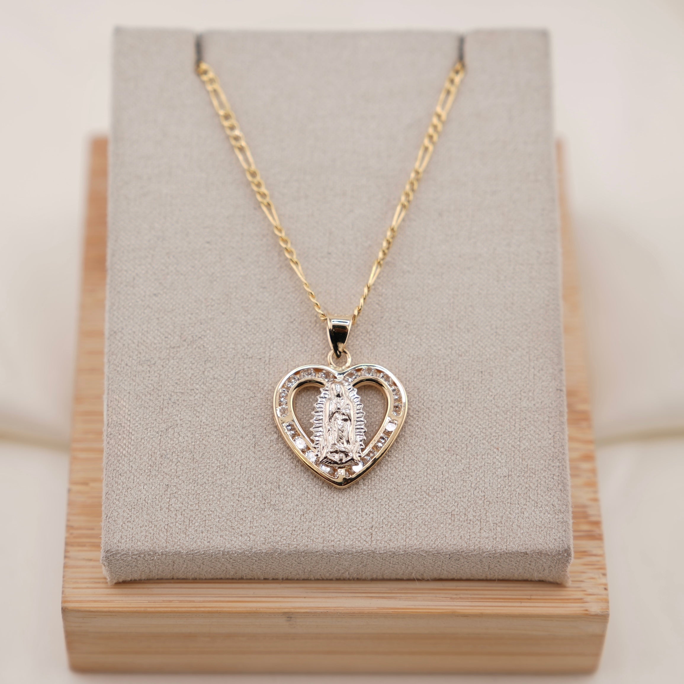 14k Gold Virgencita Heart Chain Set