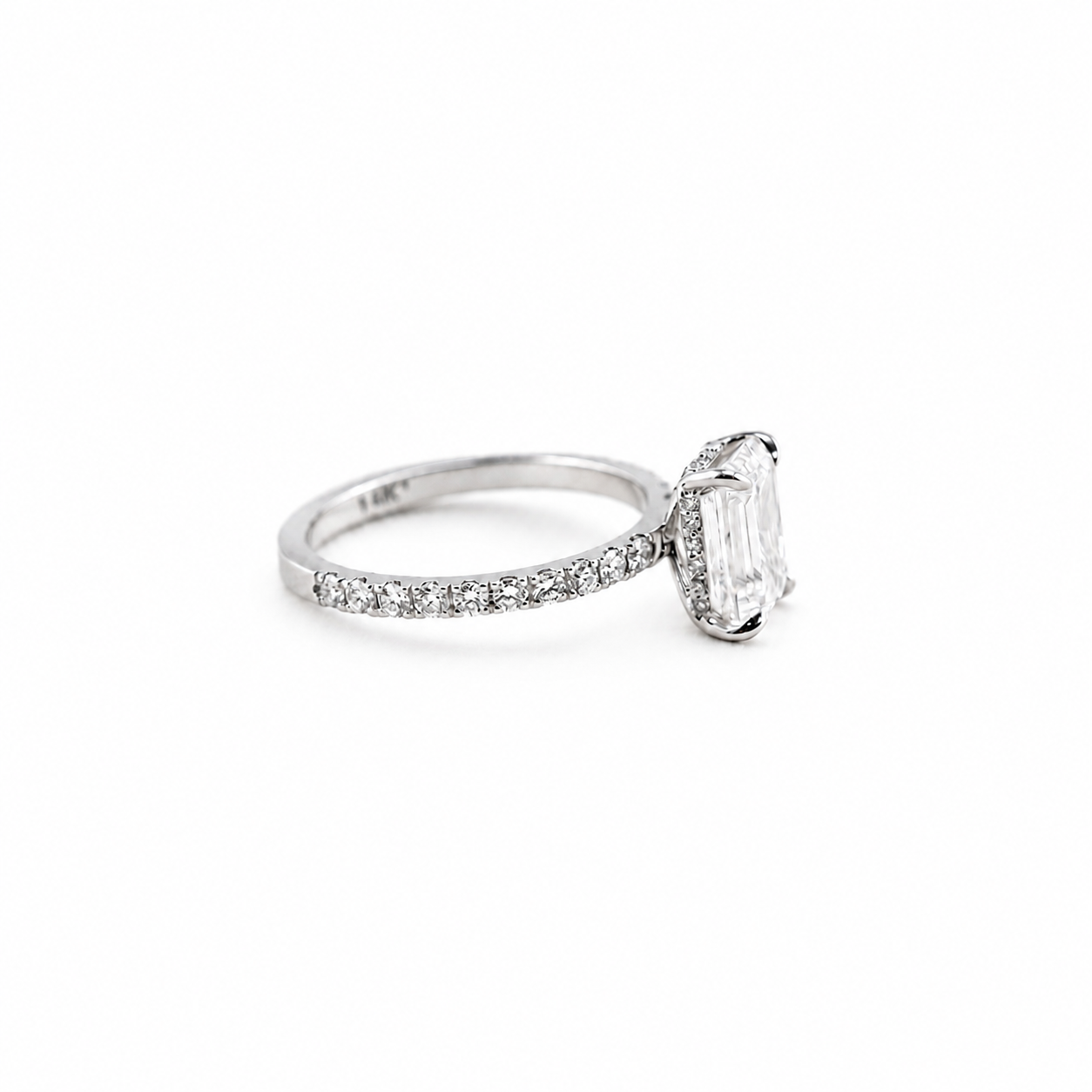 14k White Gold Emerald Lab Diamond Ring 2.50ct