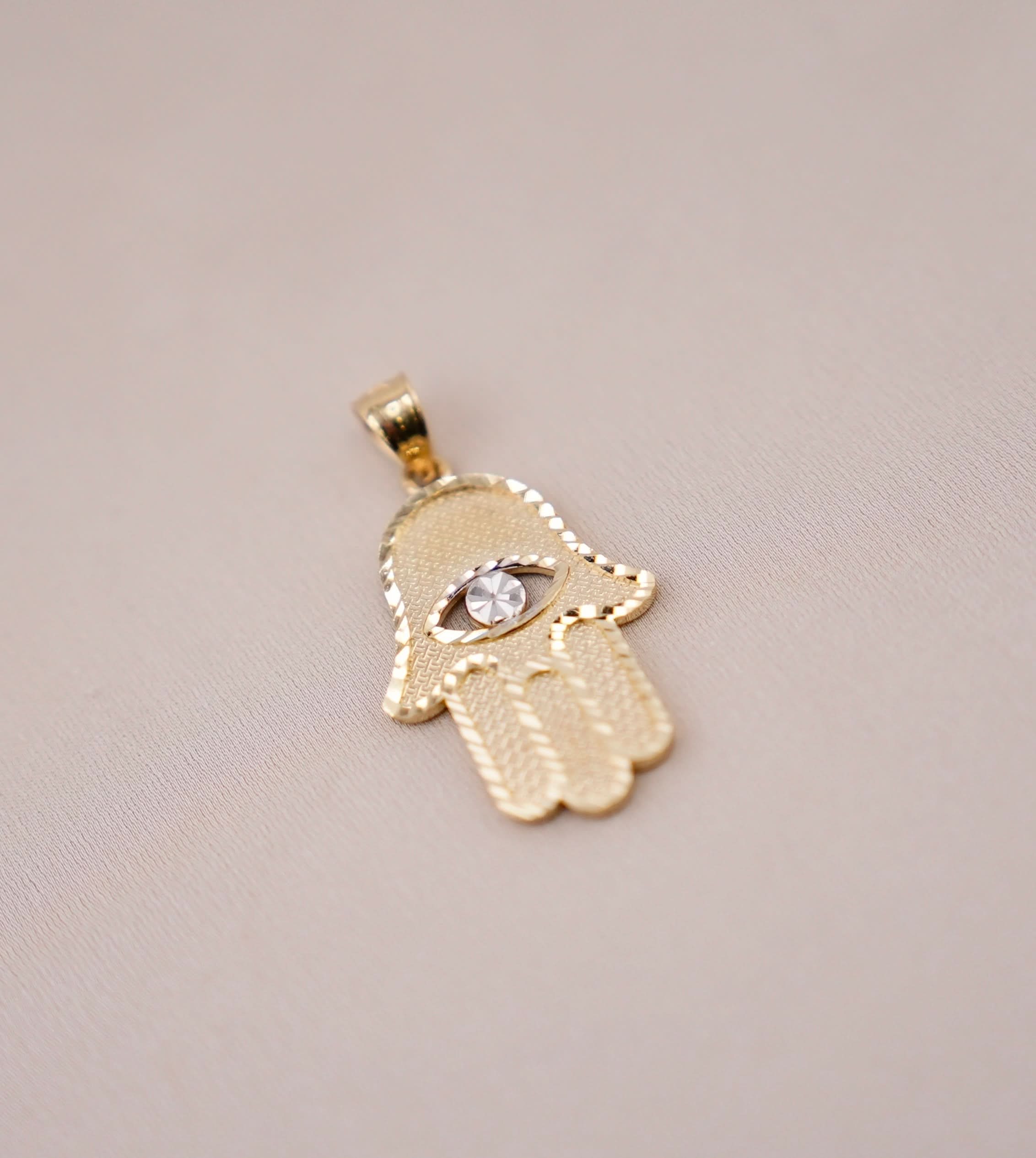 14k Gold Large Hamsa Pendant