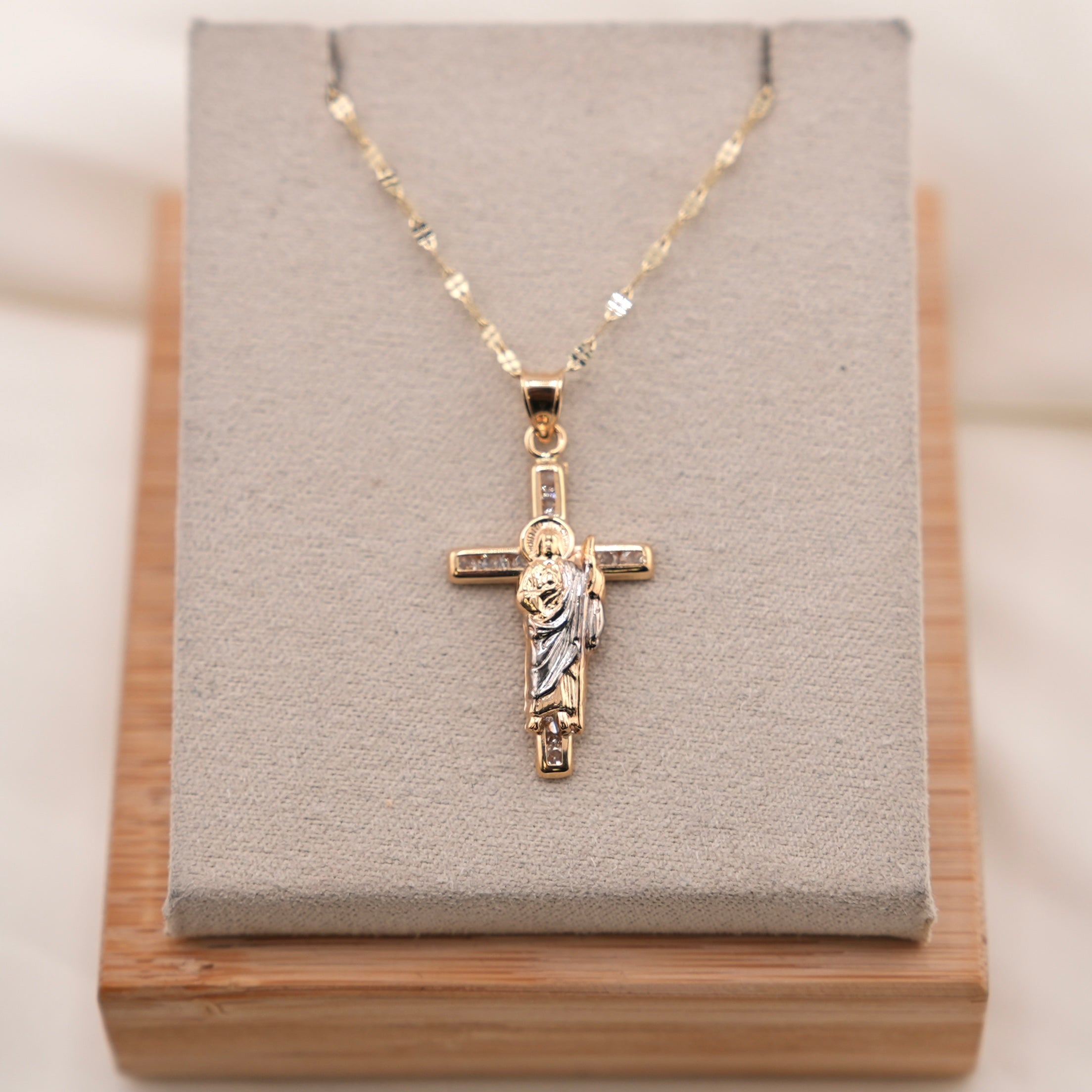14k Gold San Judas Cross Chain Set