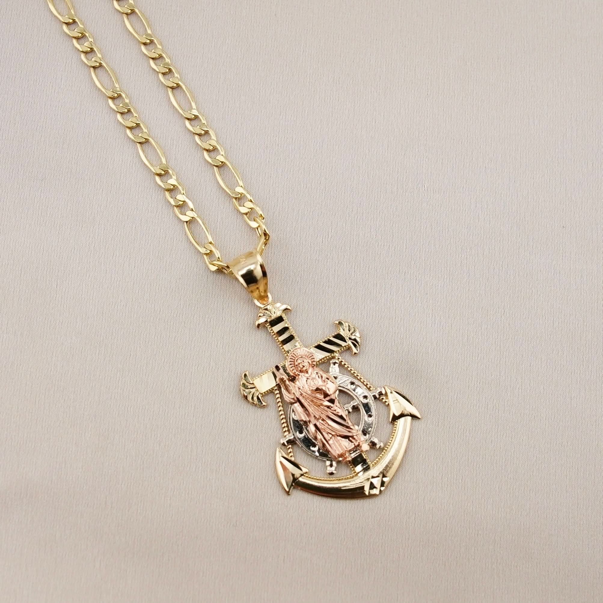 14k Gold San Judas Anchor Chain Set