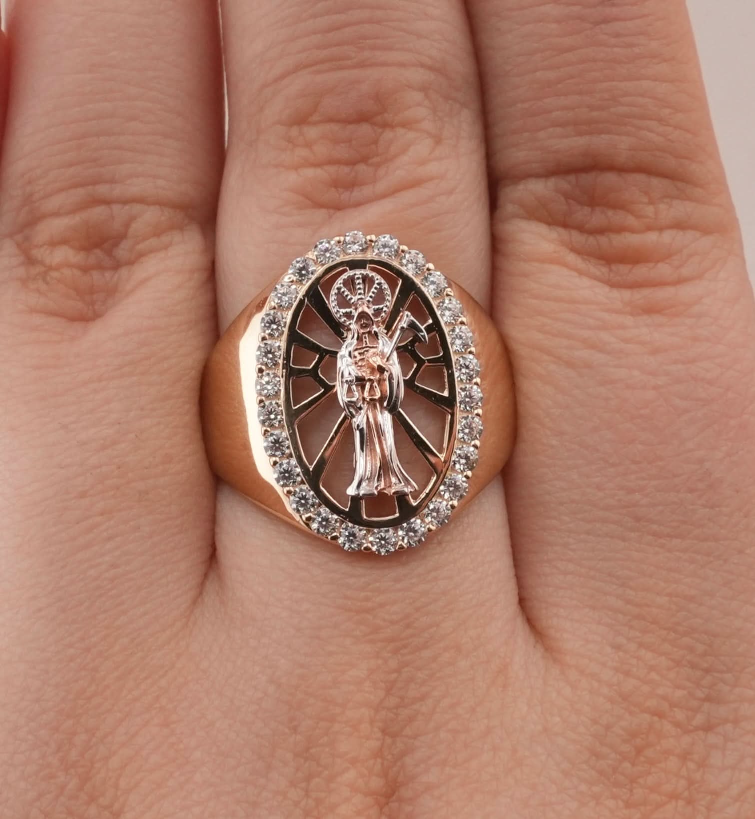 14K Gold Santa Muerte Men's Ring