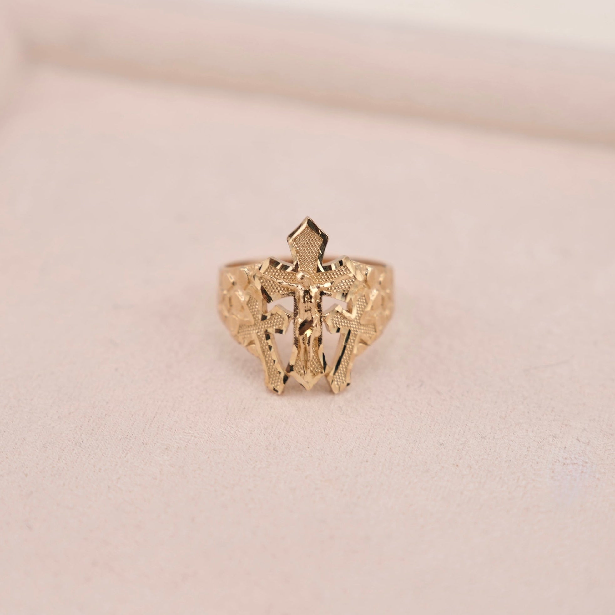 14k Gold Large Cross Nugget Ring
