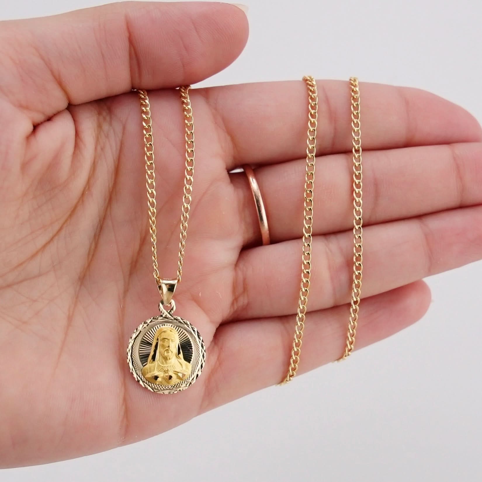 14k Gold Jesus Chain Set