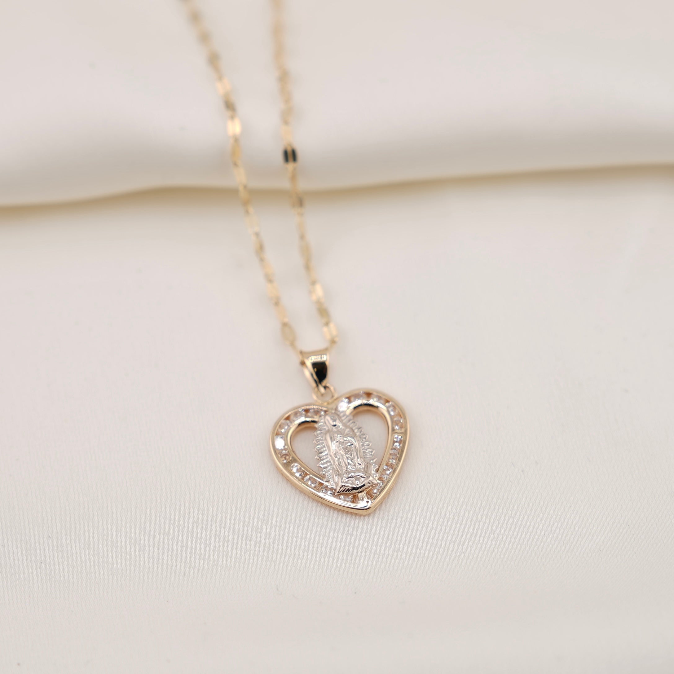 14k Gold Virgencita Heart Chain Set