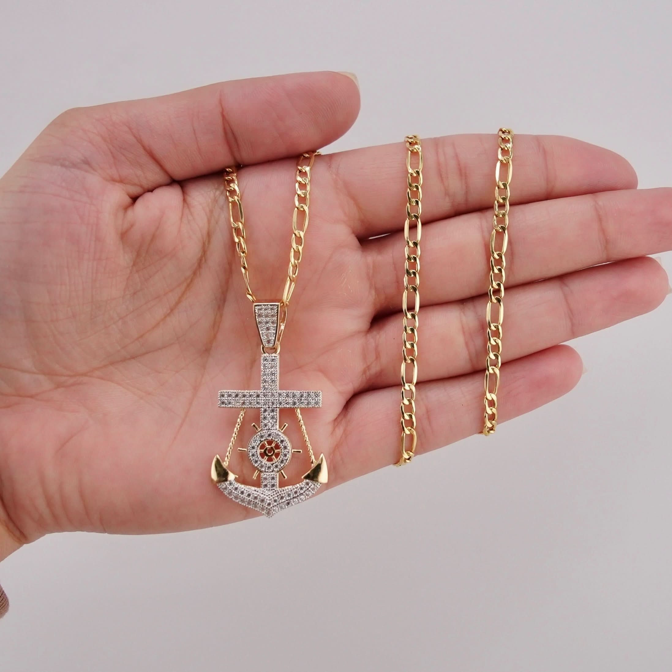 14k Gold Small Anchor Chain Set