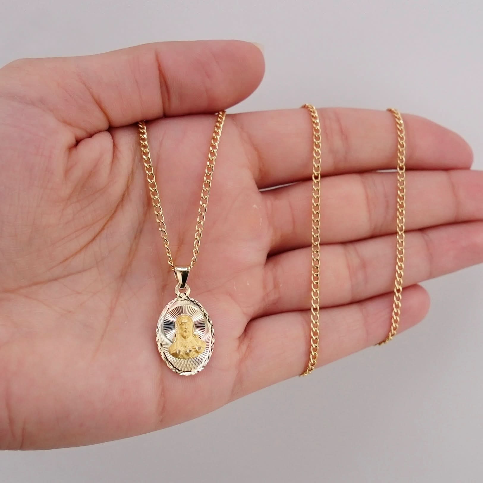 14k Gold Jesus Chain Set