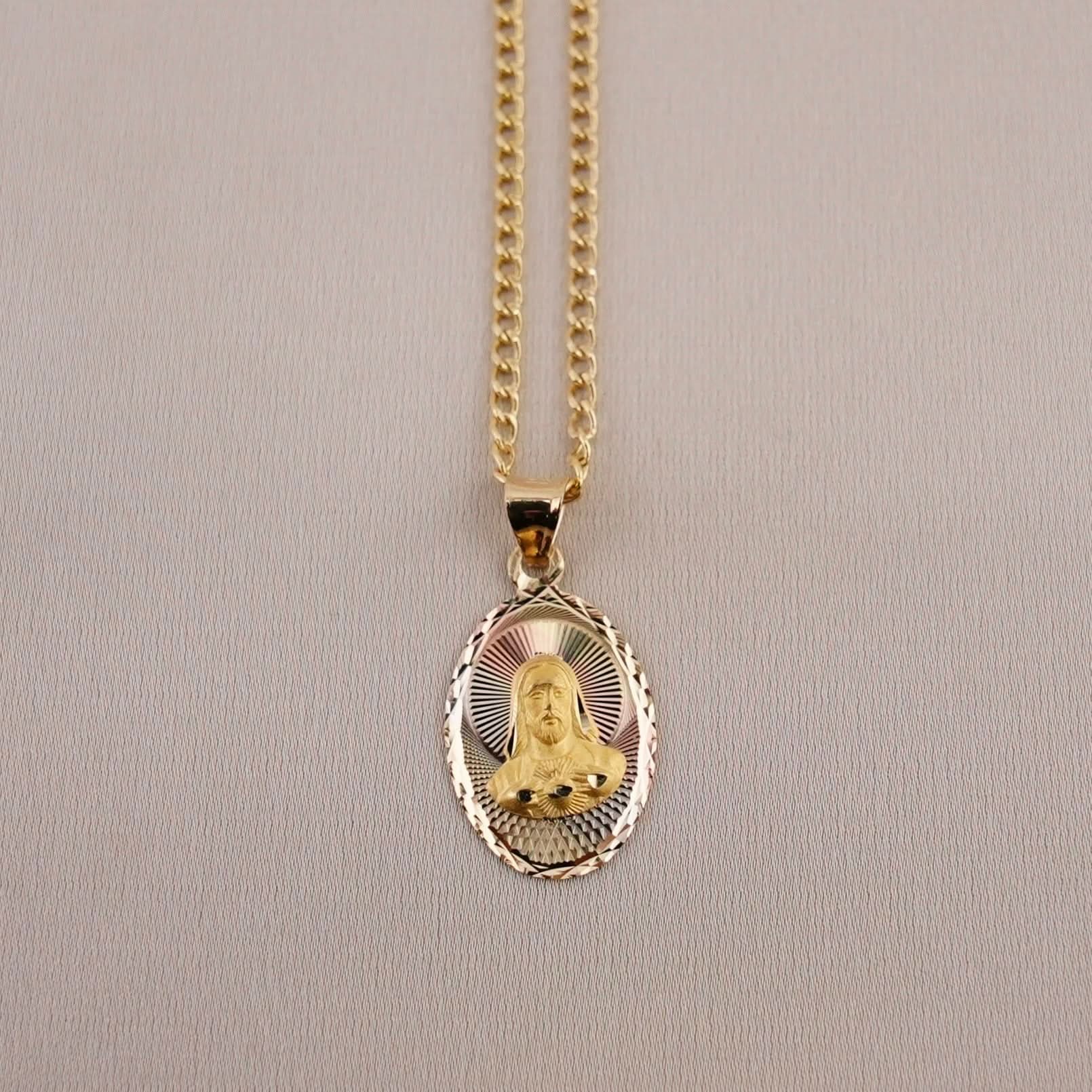 14k Gold Jesus Chain Set