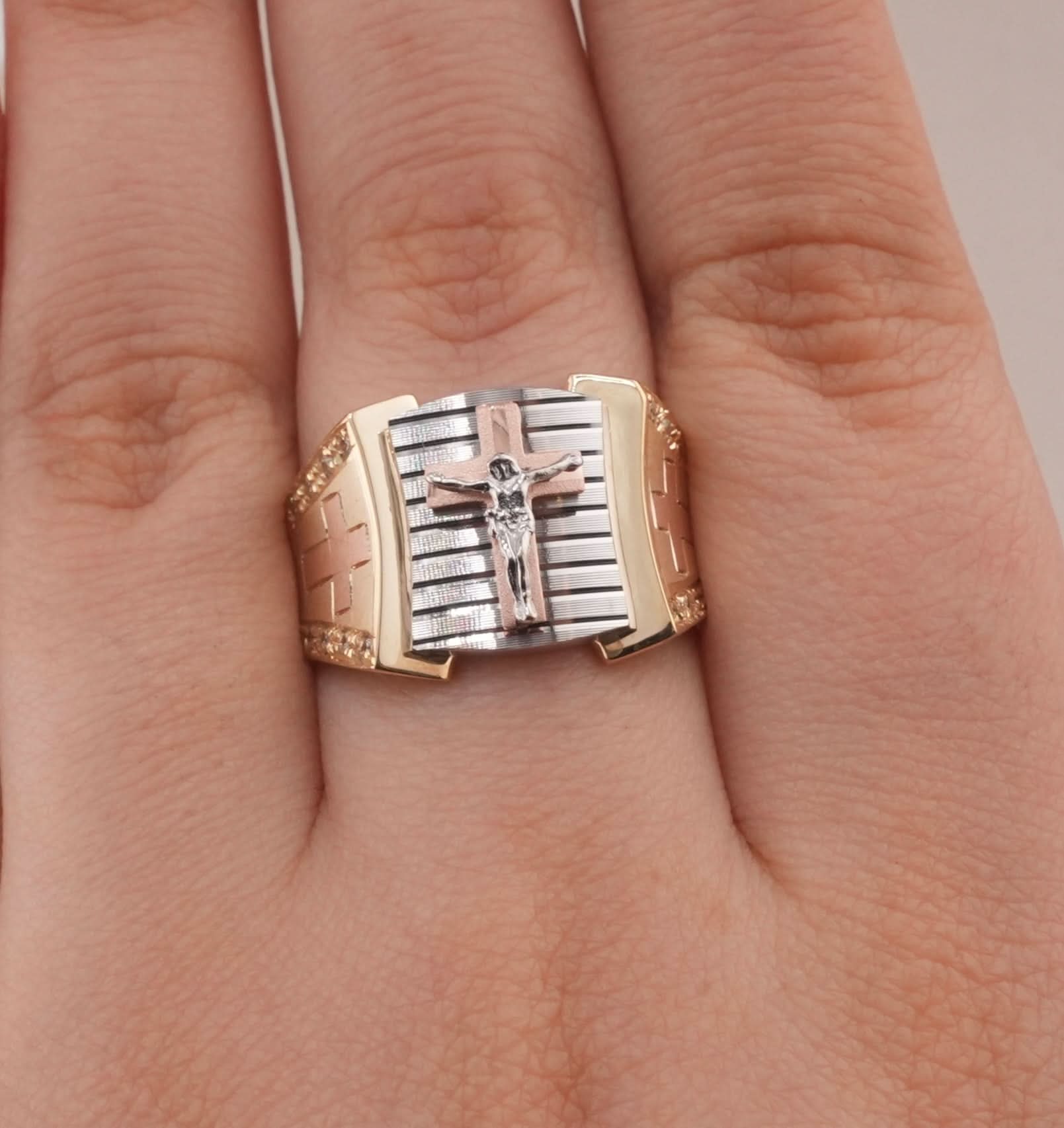 14K Gold Cross Men's Ring