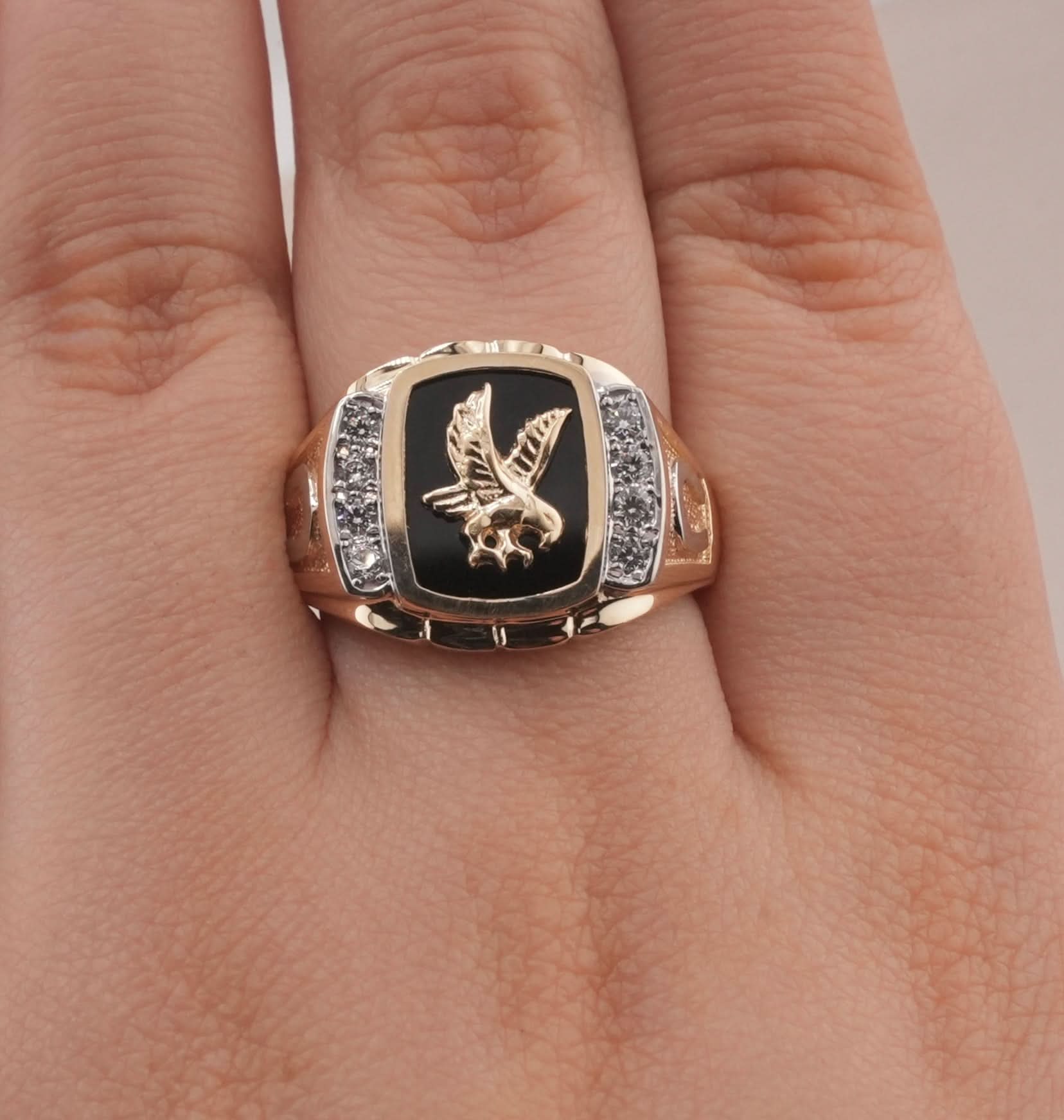 14K Gold Eagle Men's Ring