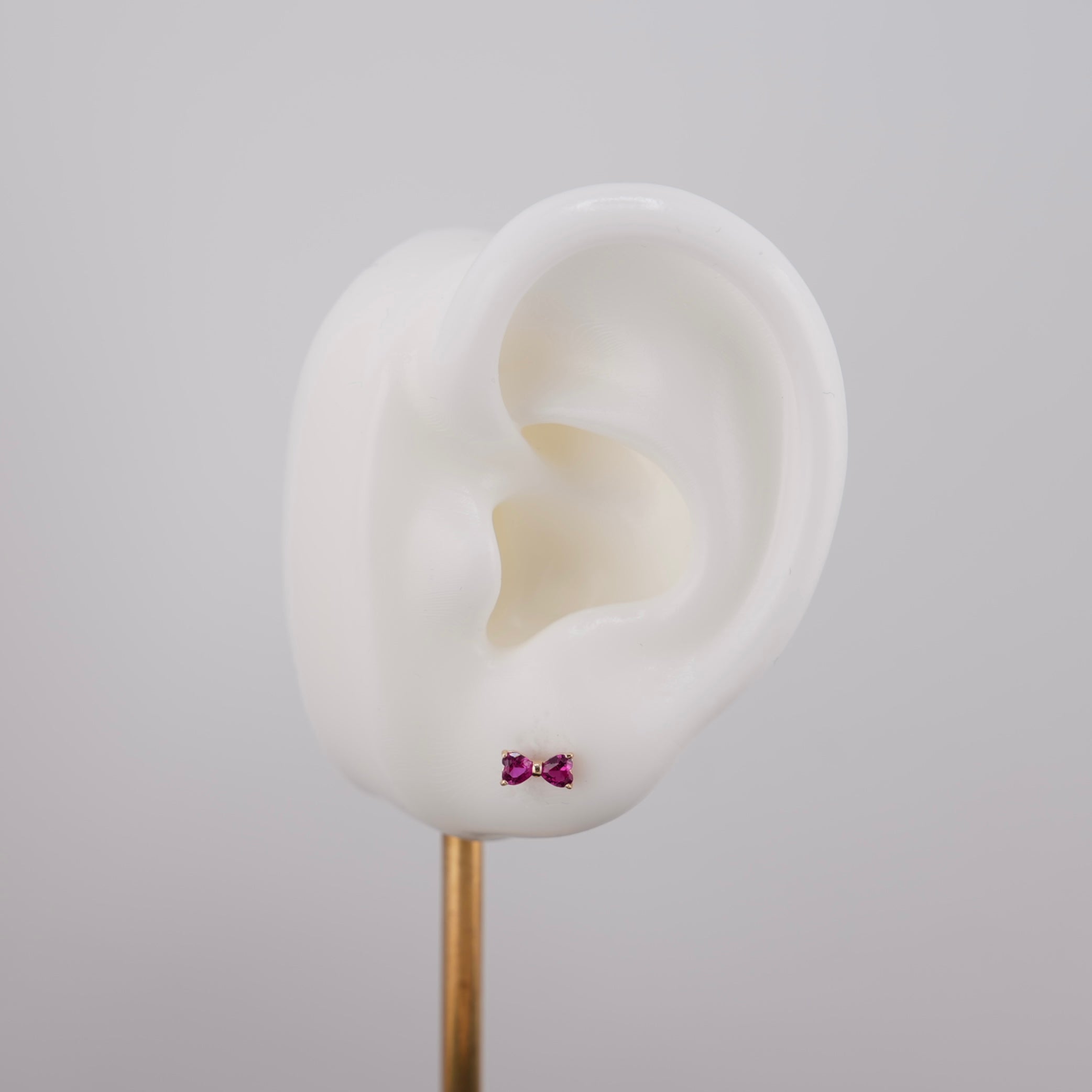 14k Gold Dark Pink Bow Earrings & Ring Set