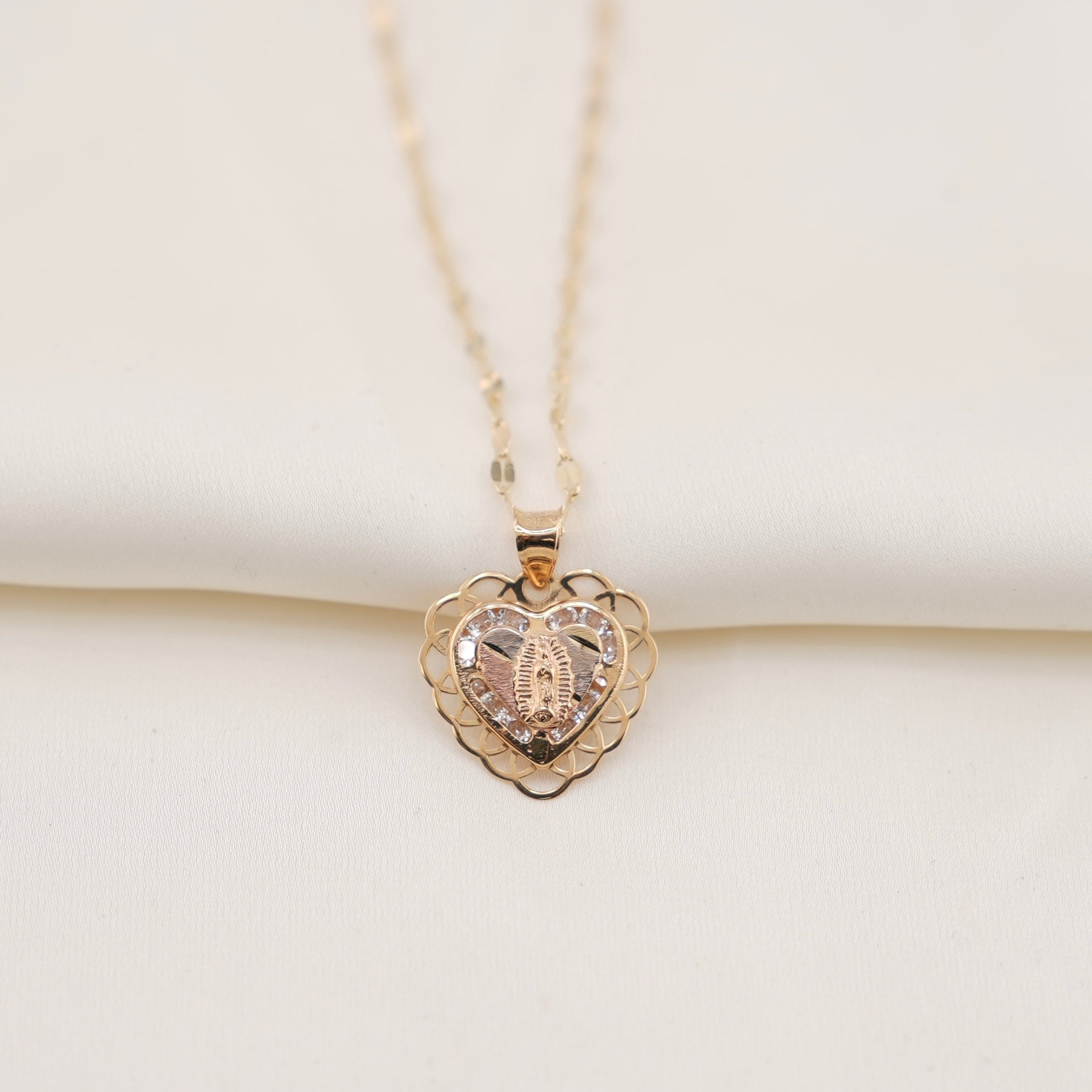 14k Gold Virgencita Heart Chain Set