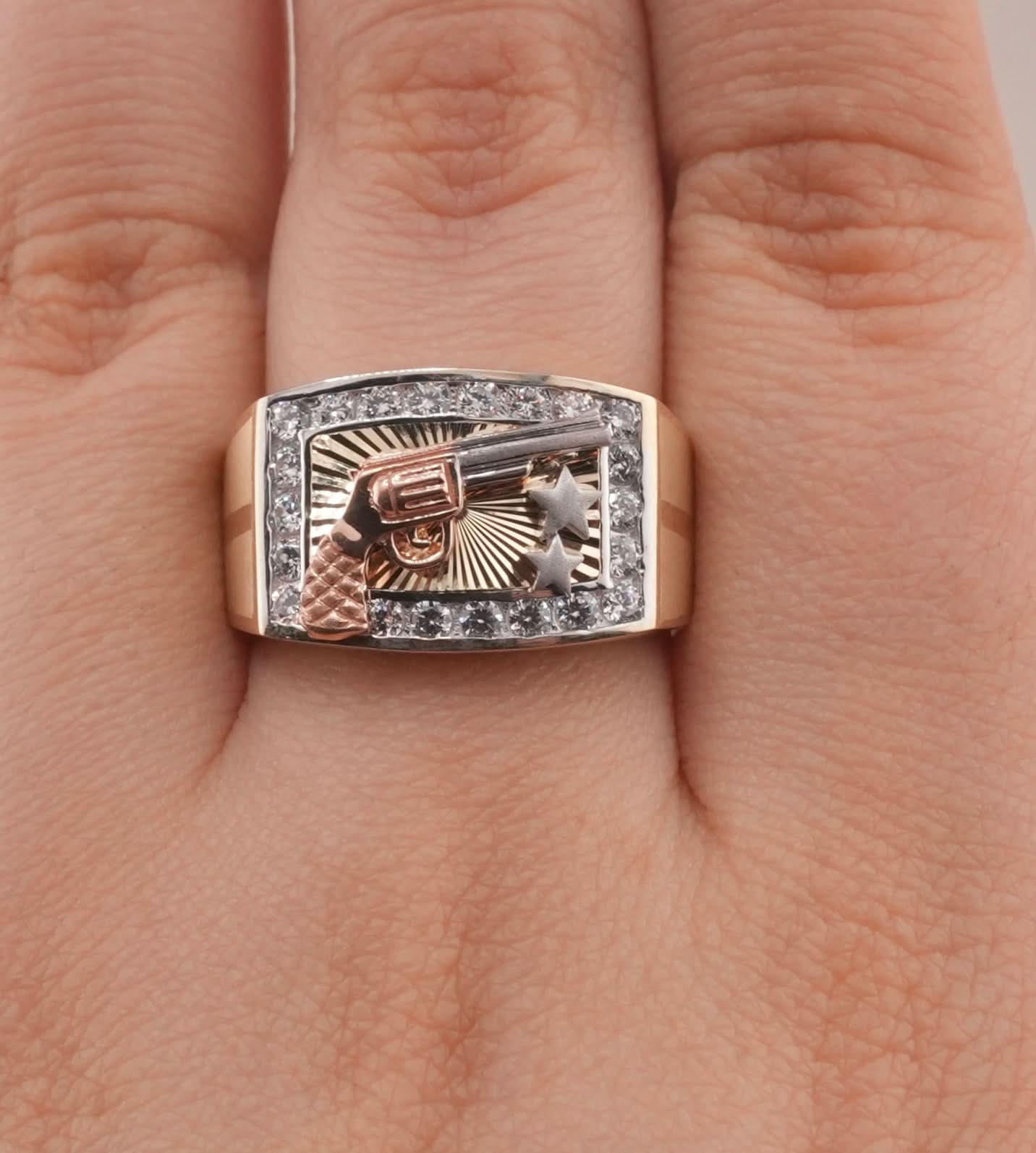 14K Gold Gun Men's Ring