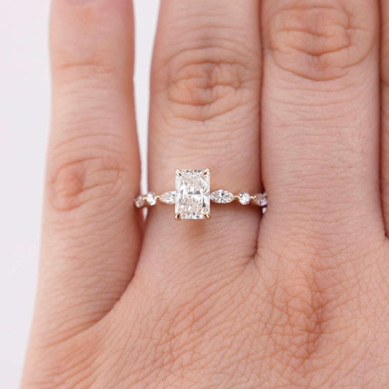 14k Gold Radiant Lab Diamond Ring 1.04ct
