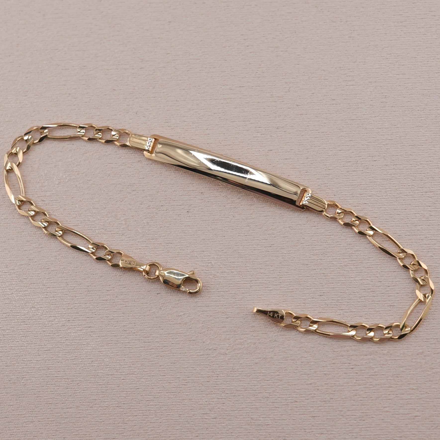 14k Gold Women’s Solid Figaro ID Bracelet 3.8mm