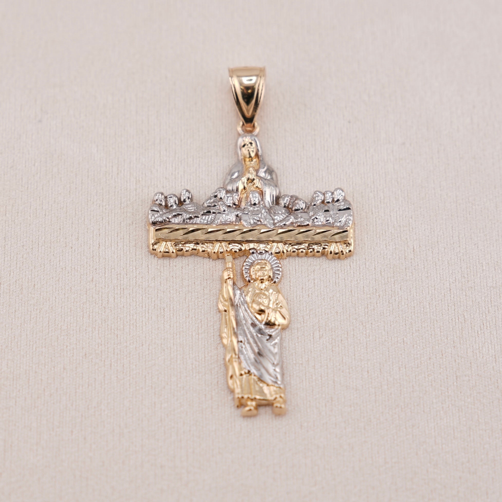 14k Gold Last Supper Cross Pendant