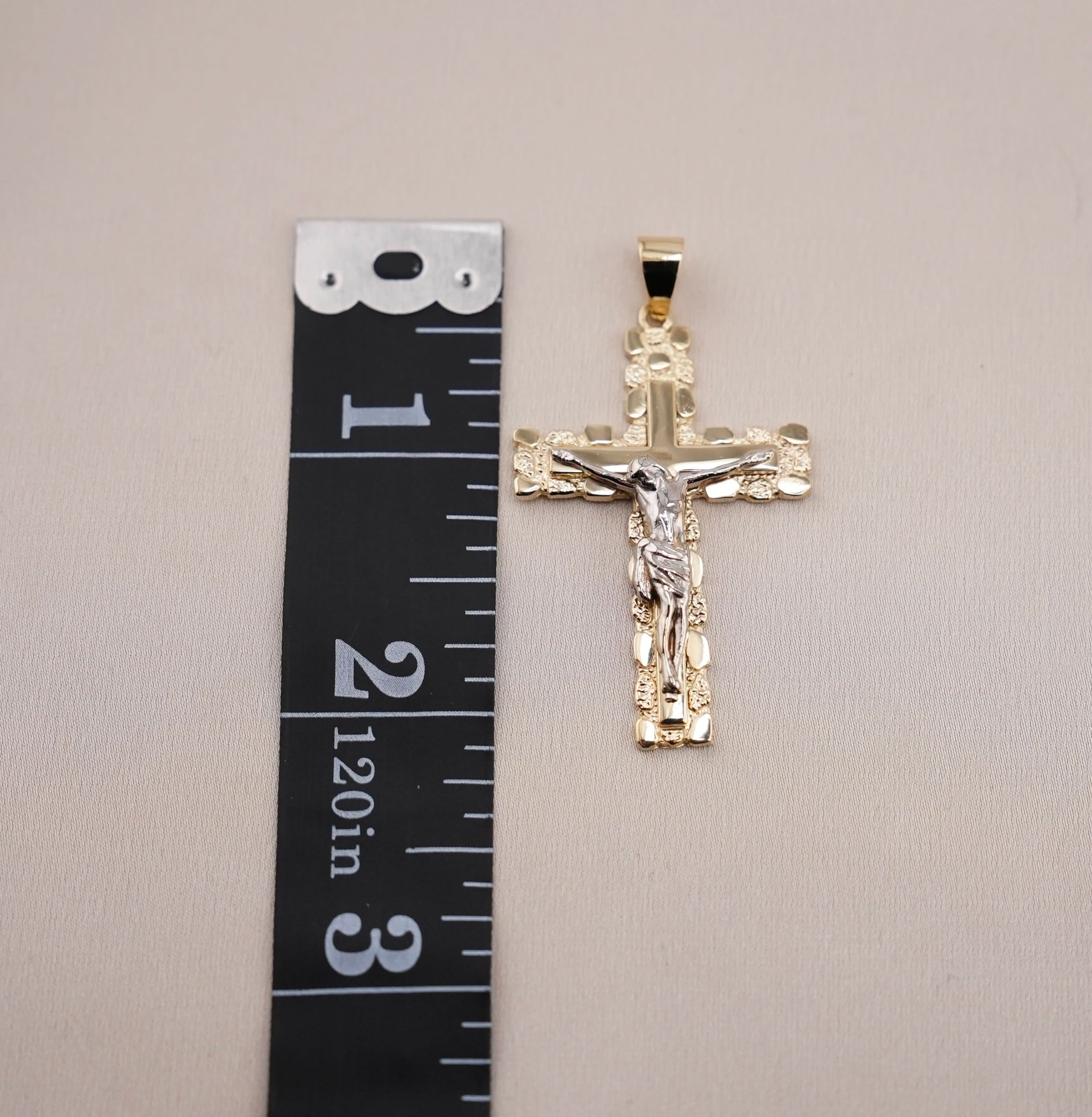 14k Gold Nugget Cross Pendant