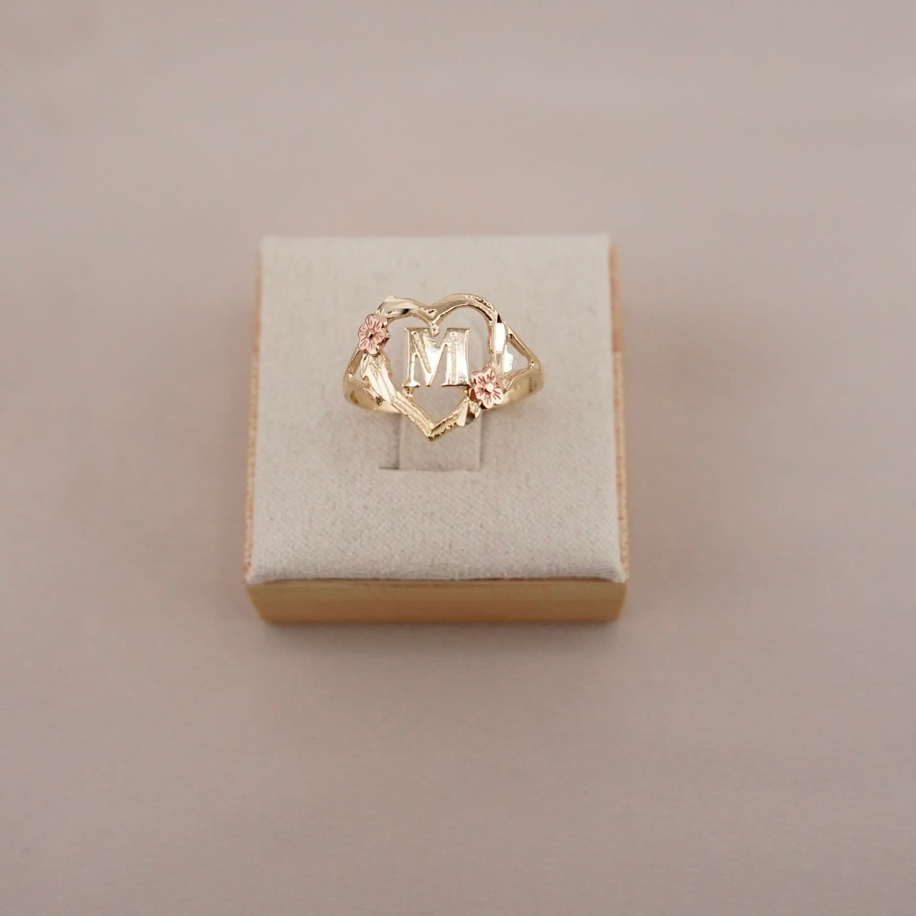 14K Gold Initial Heart Women’s Ring . 026