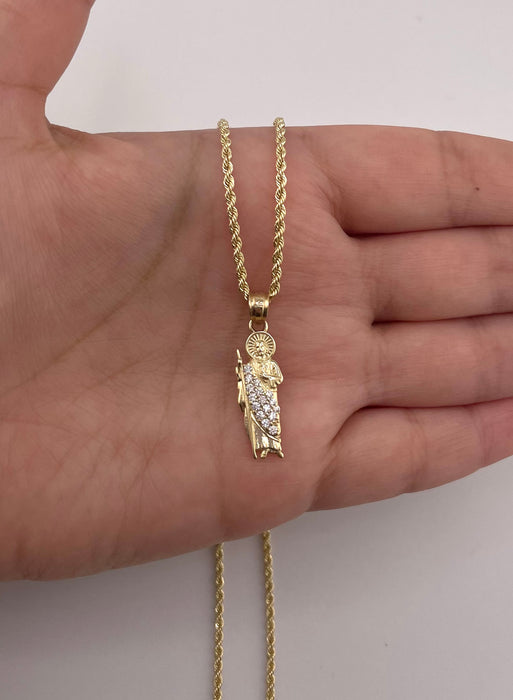 14k Gold Mini San Judas Chain Set CBP#37