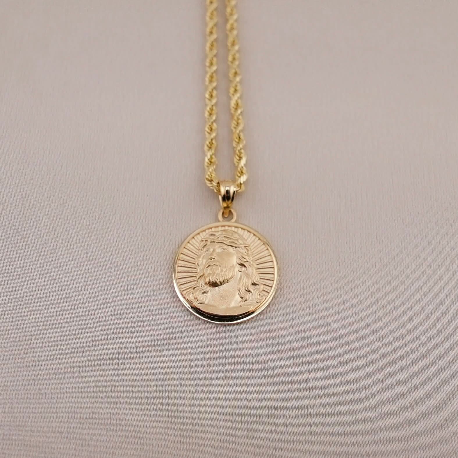 14k Gold Jesus Chain Set