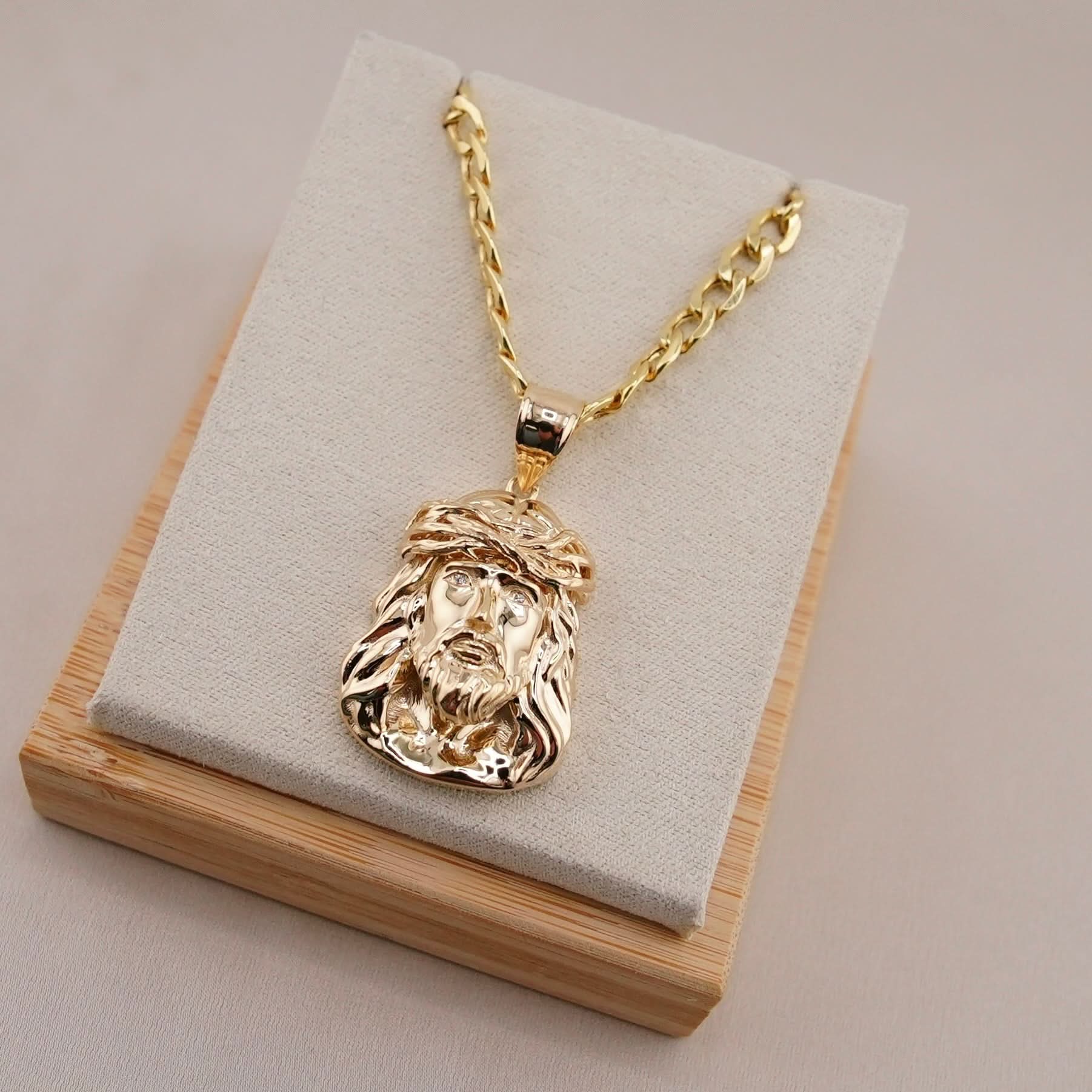 14k Gold Jesus Chain Set