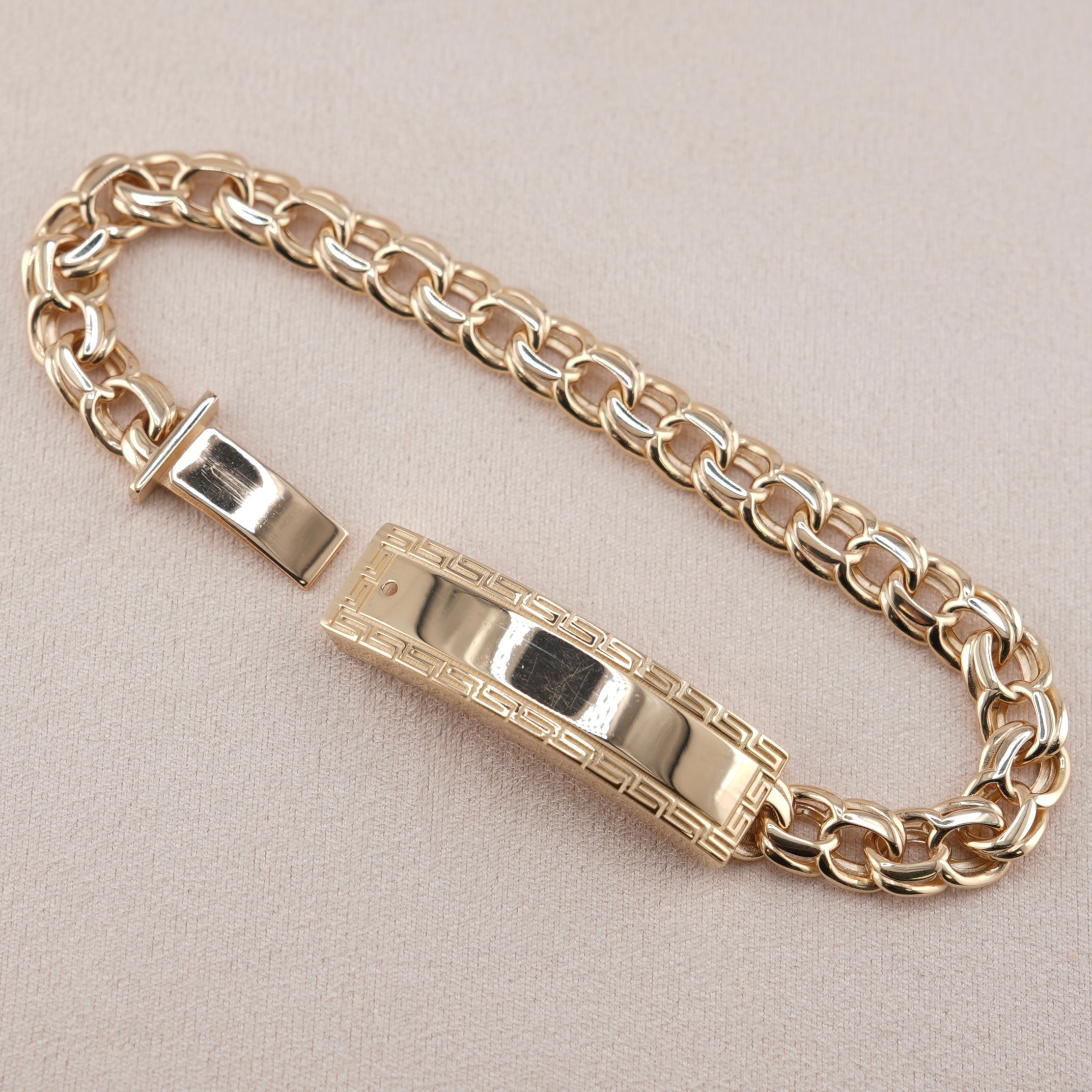 14k Gold Hollow Chino Link ID Bracelet 8.8mm
