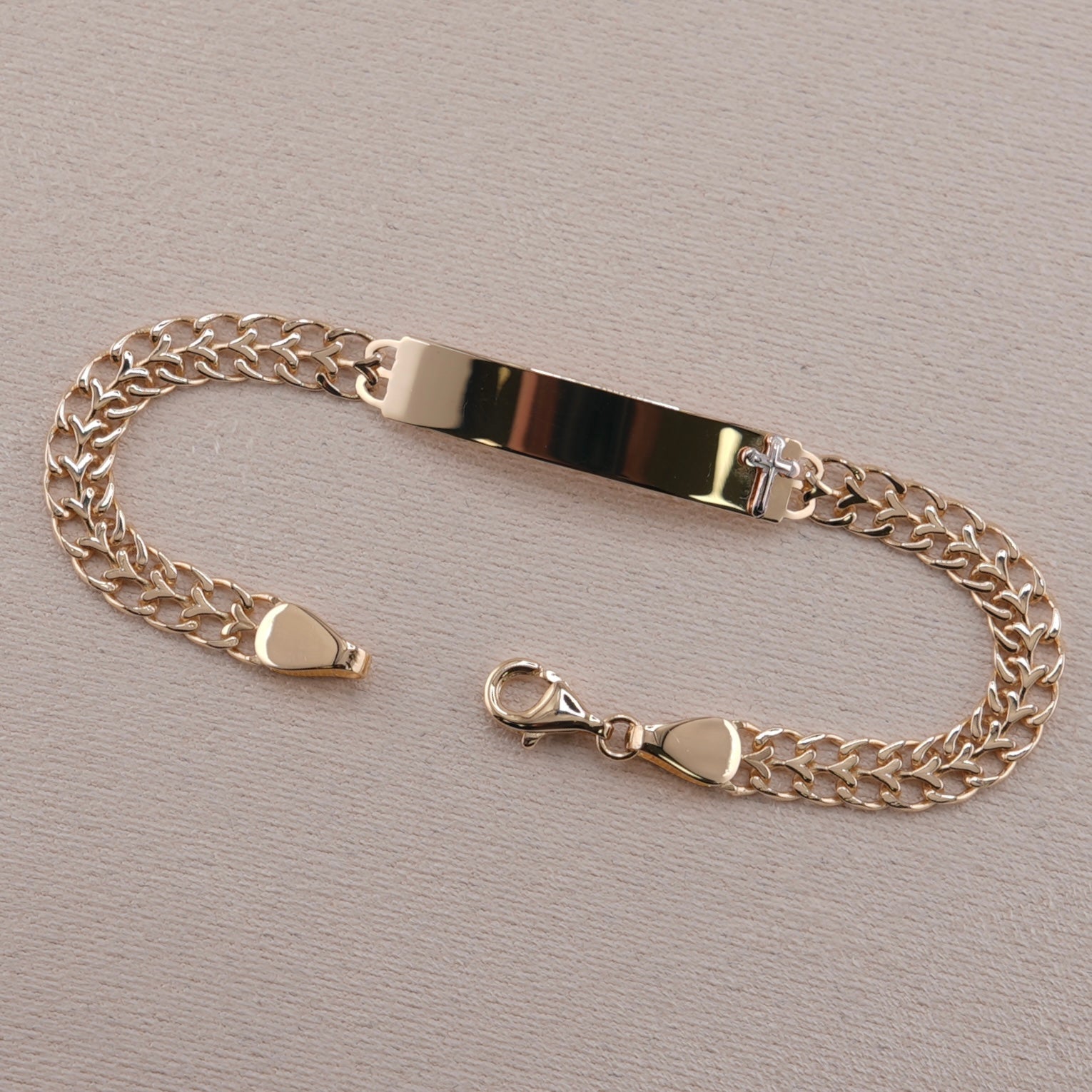 14k Gold Baby/Kid’s Petatillo Cross ID Bracelet 5mm