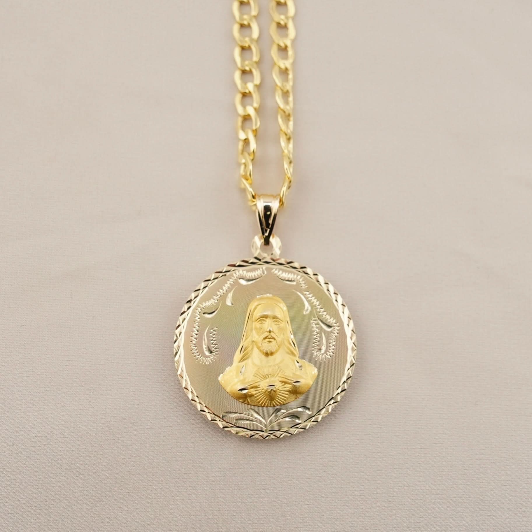 14k Gold Large Double-Sided Virgencita Chain Set