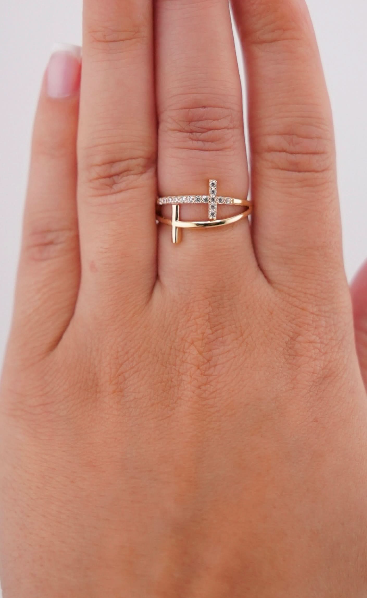 14k Gold Double Cross Ring