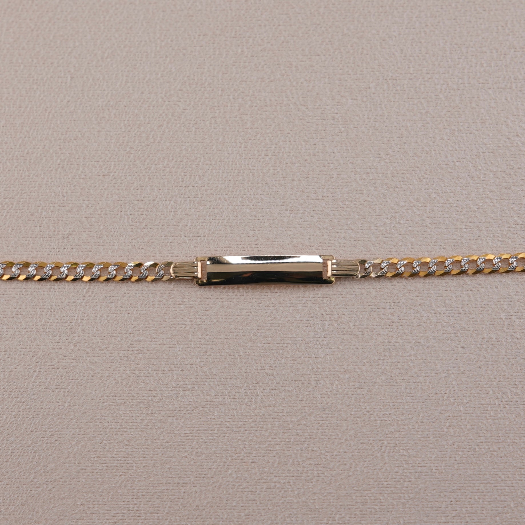 14k Gold Baby Solid Curb White Pave  ID Bracelet 3.5mm