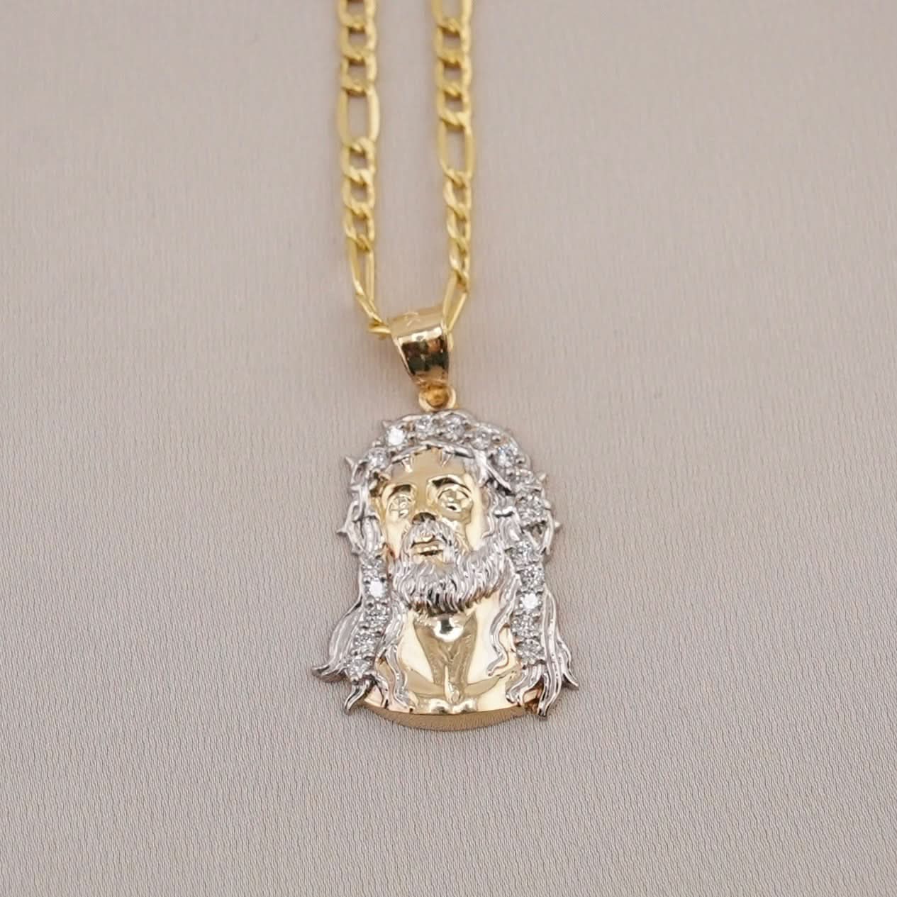 14k Gold Small Jesus Chain Set . 007