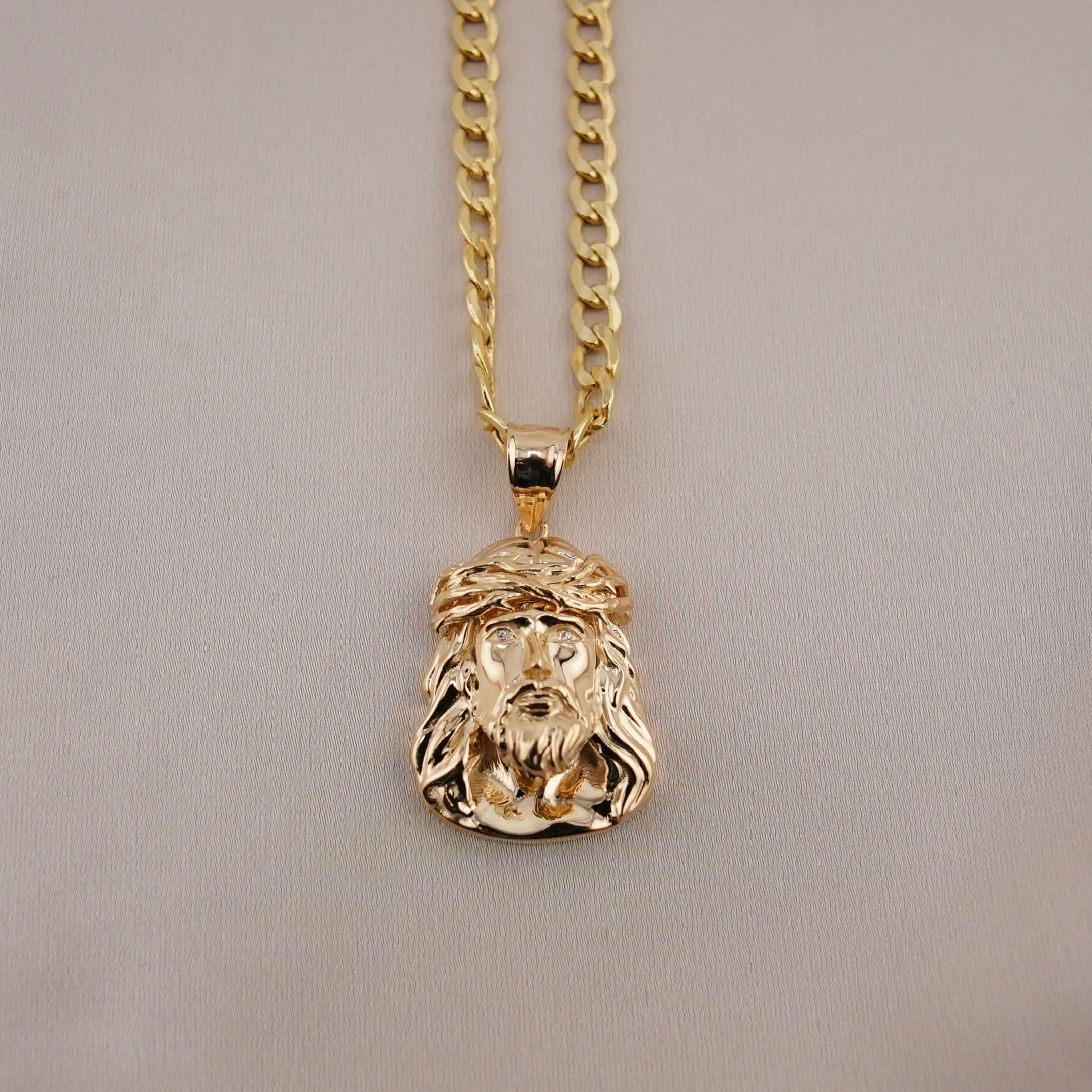 14k Gold Jesus Chain Set