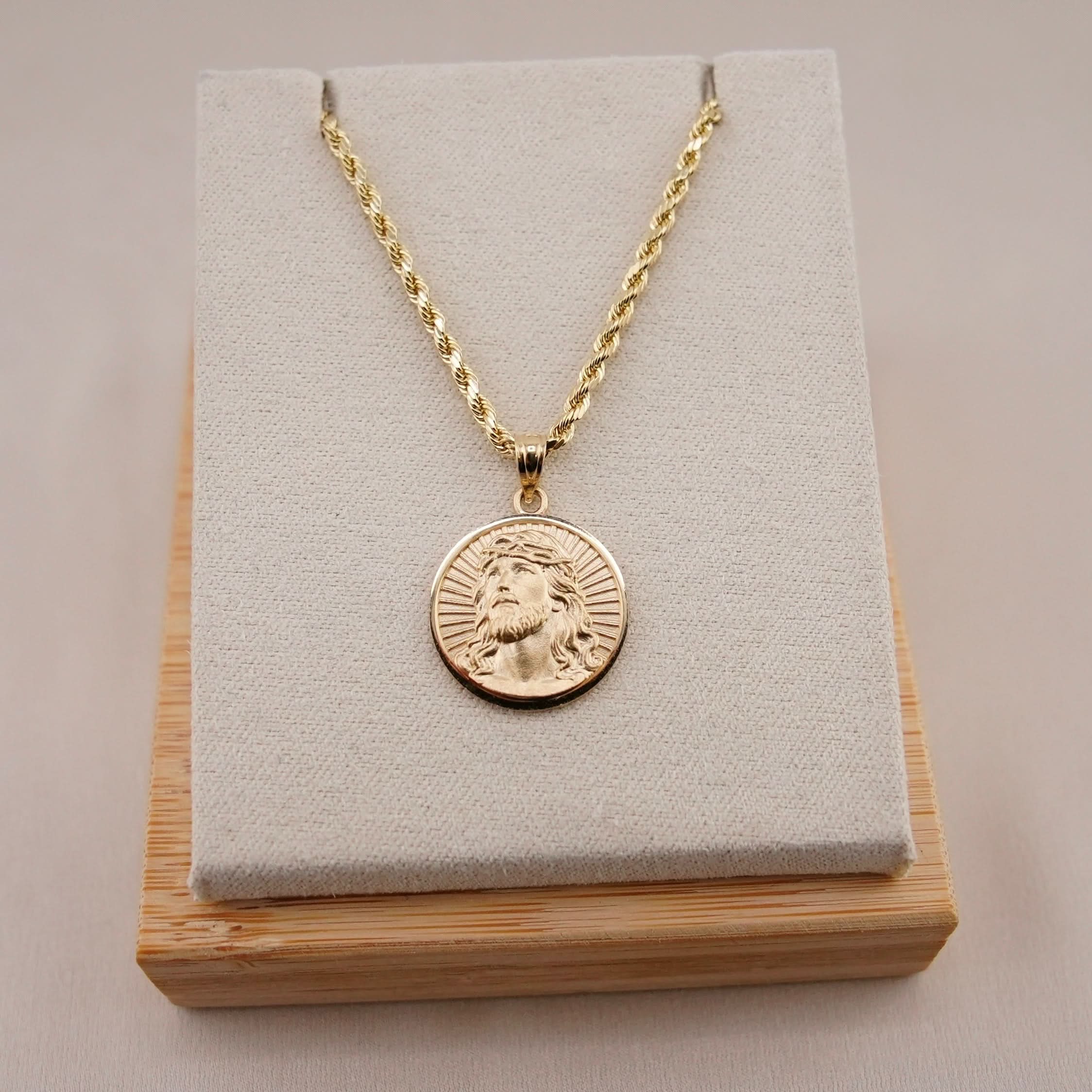 14k Gold Jesus Chain Set