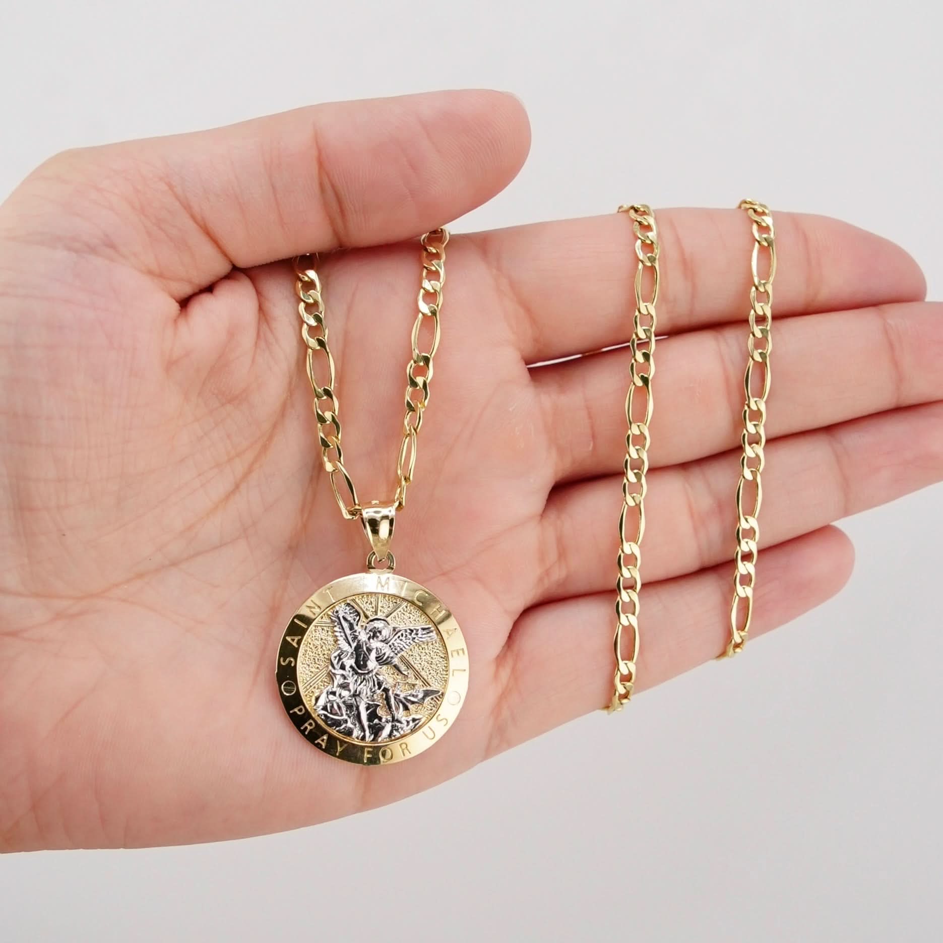 14k Gold Saint Michael Archangel Chain Set