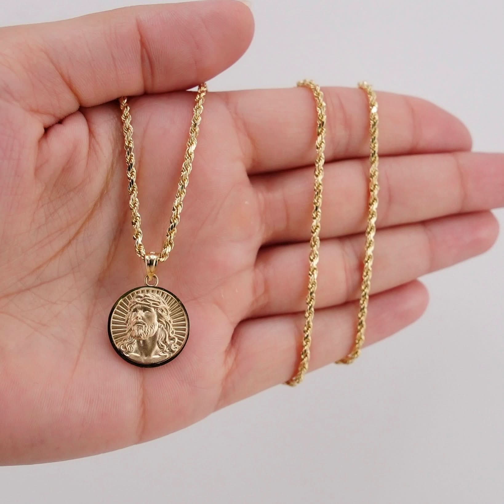 14k Gold Jesus Chain Set