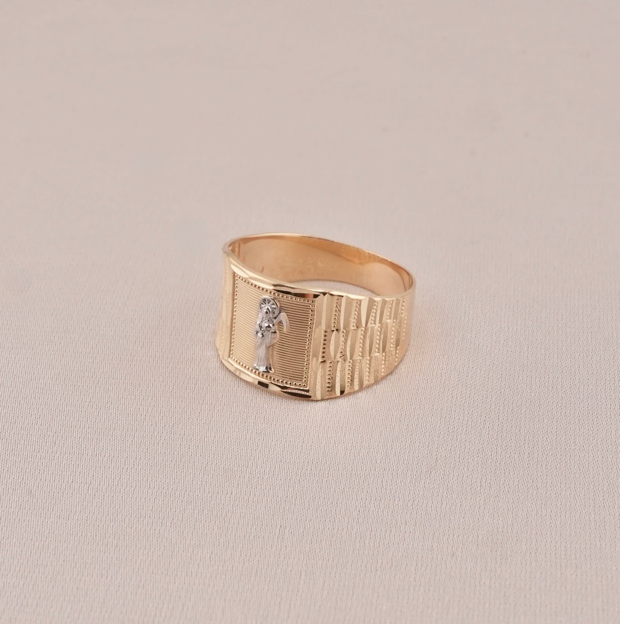 14K Gold Santa Muerte Men's Ring