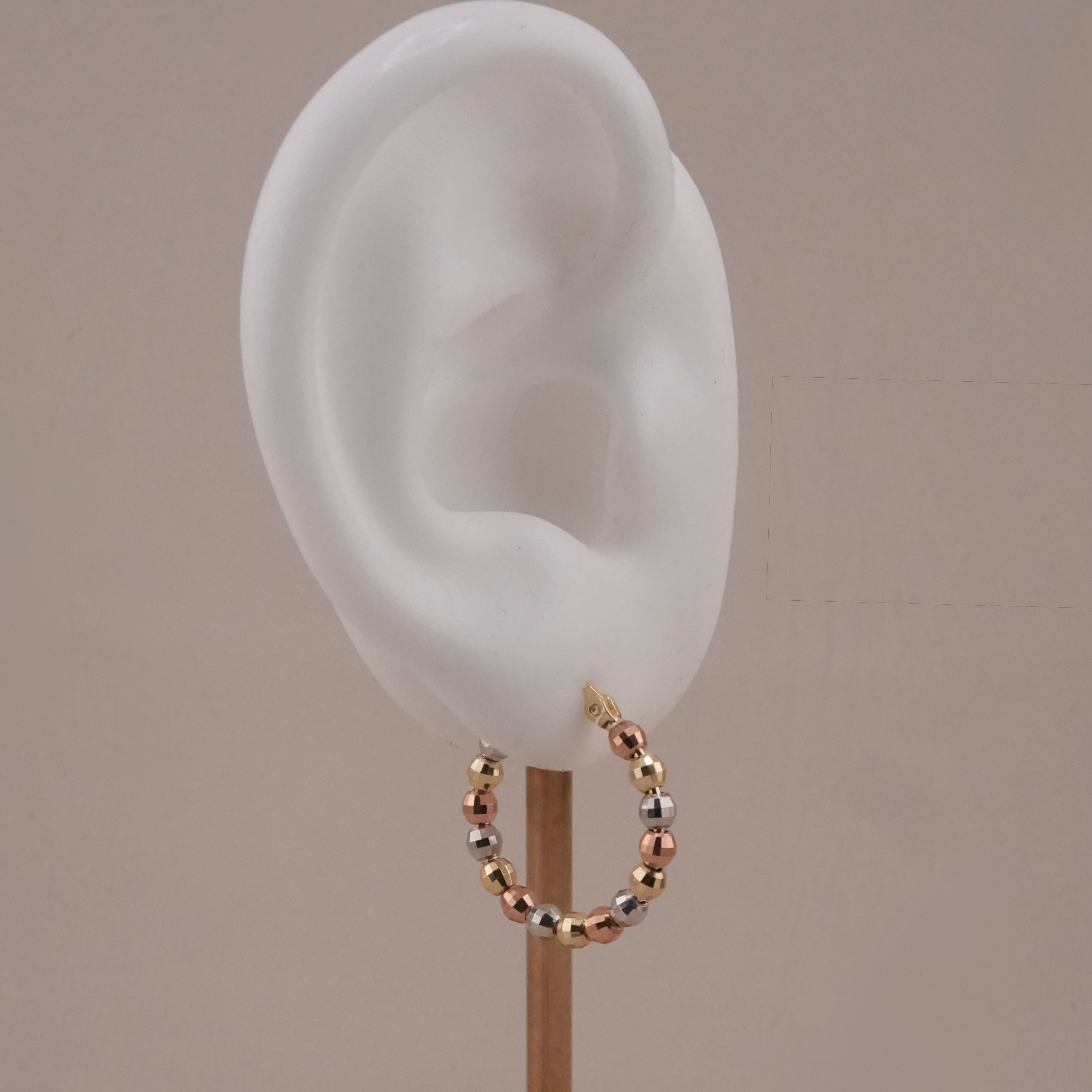 14k Gold 3 Tone Ball Hoop Earrings