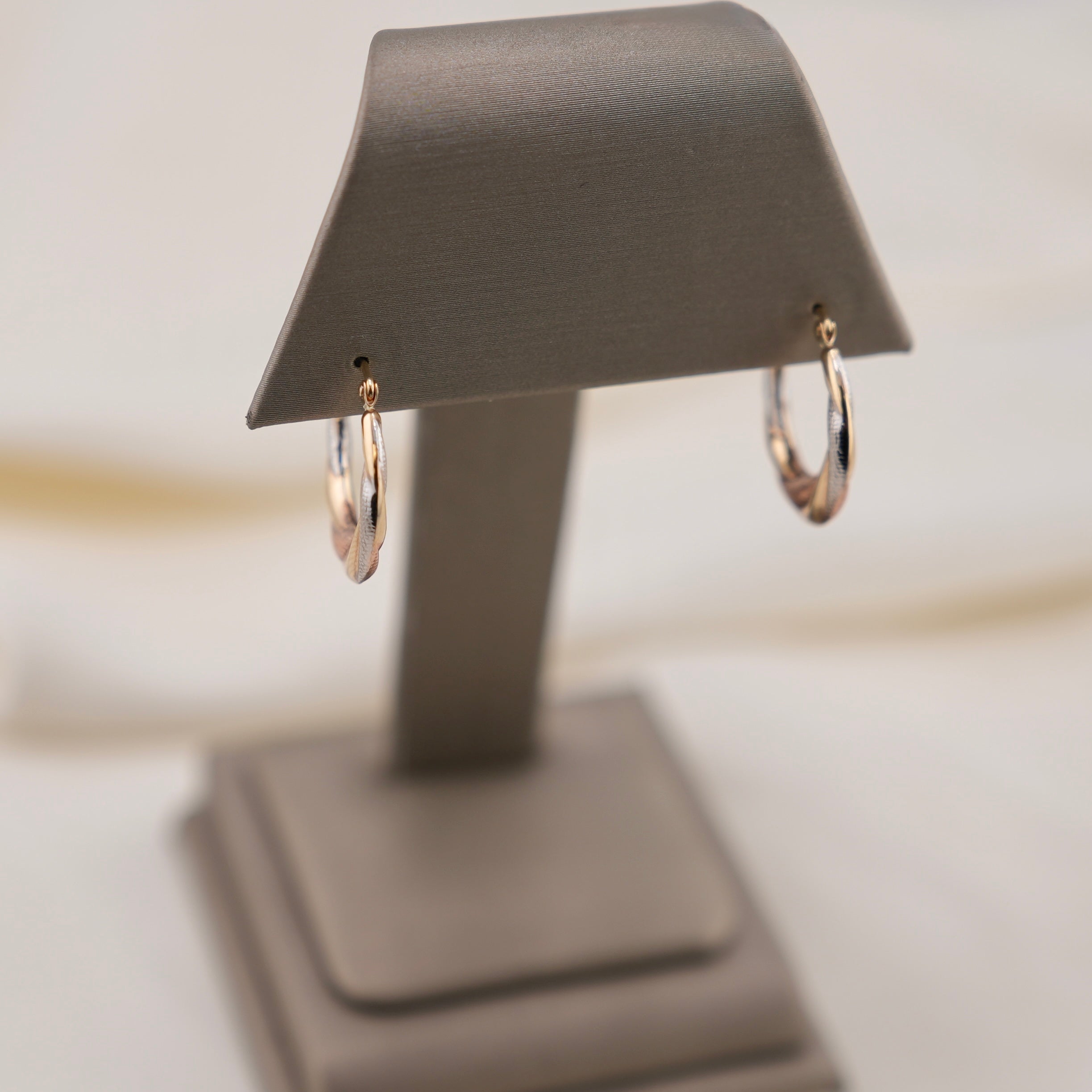 14k Gold Hollow 3 Tone Hoops Earrings