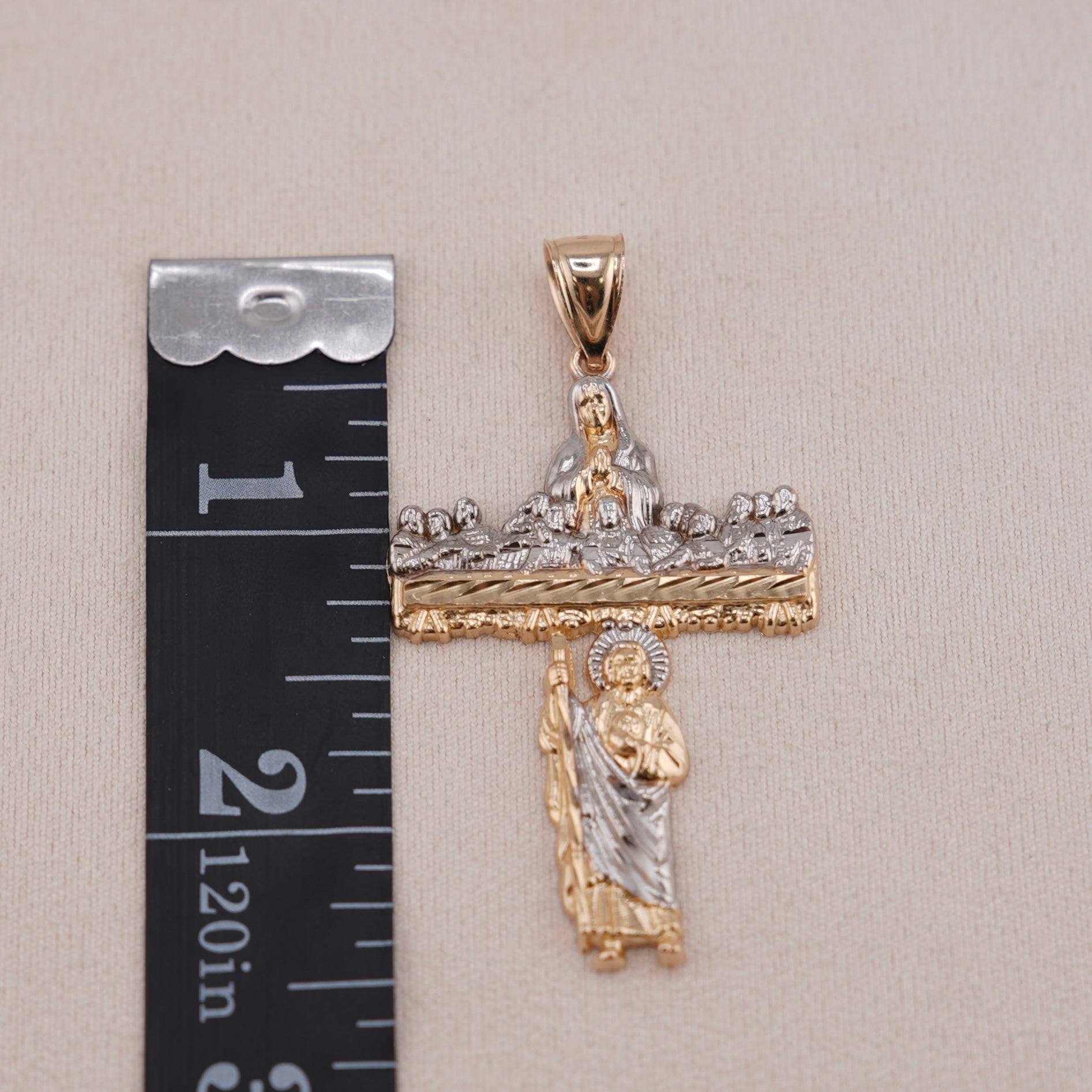 14k Gold Last Supper Cross Pendant