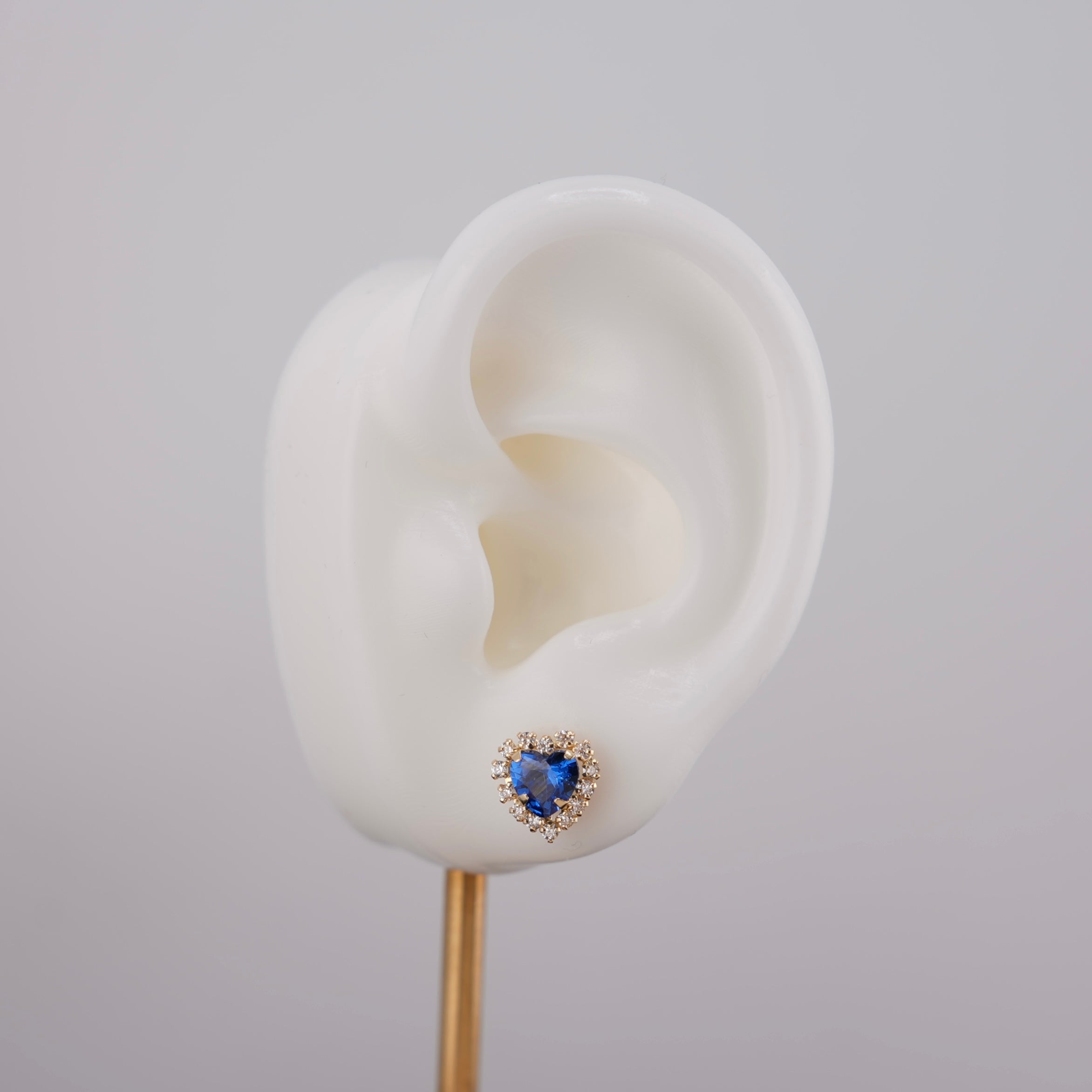 14k Gold Blue Heart Earrings
