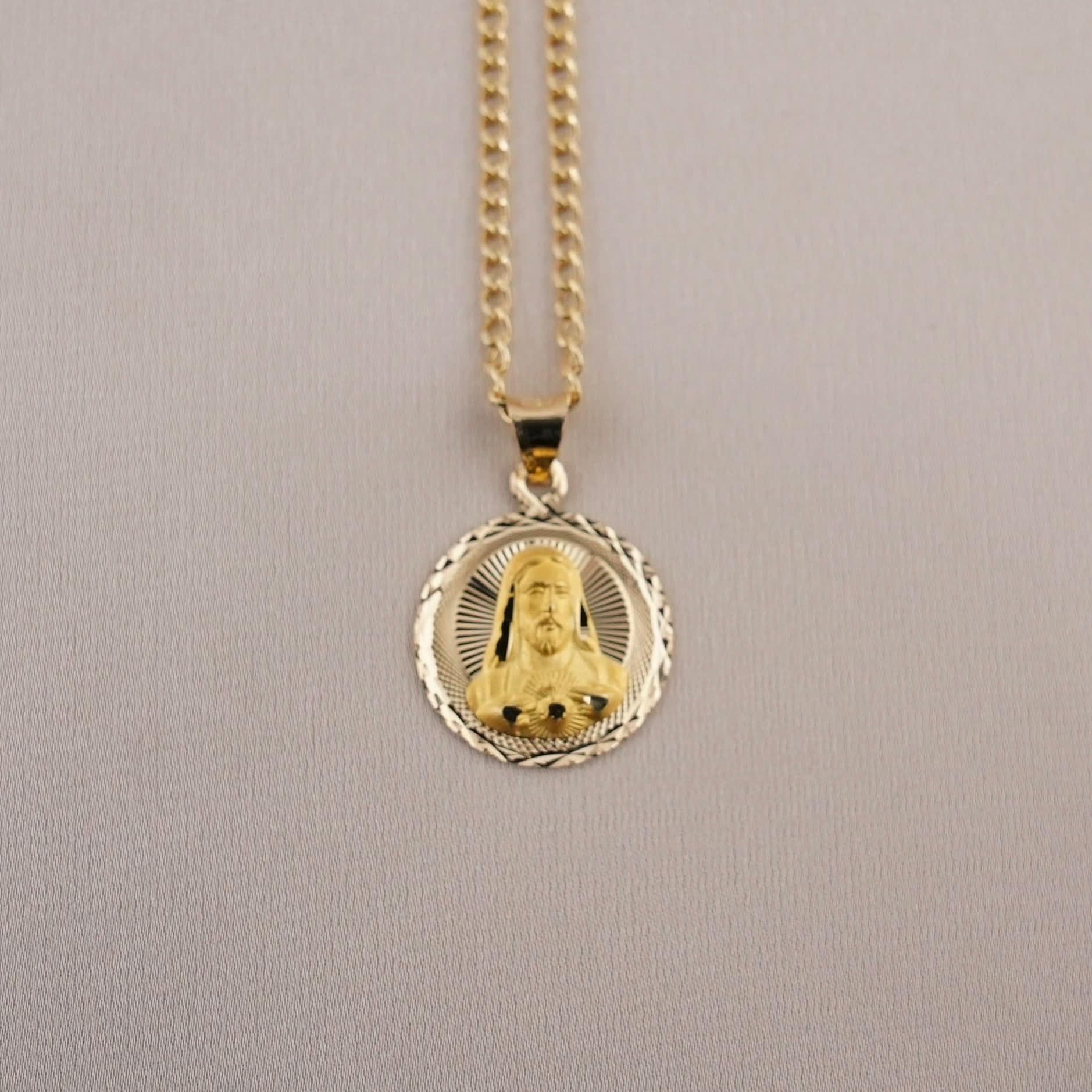 14k Gold Jesus Chain Set