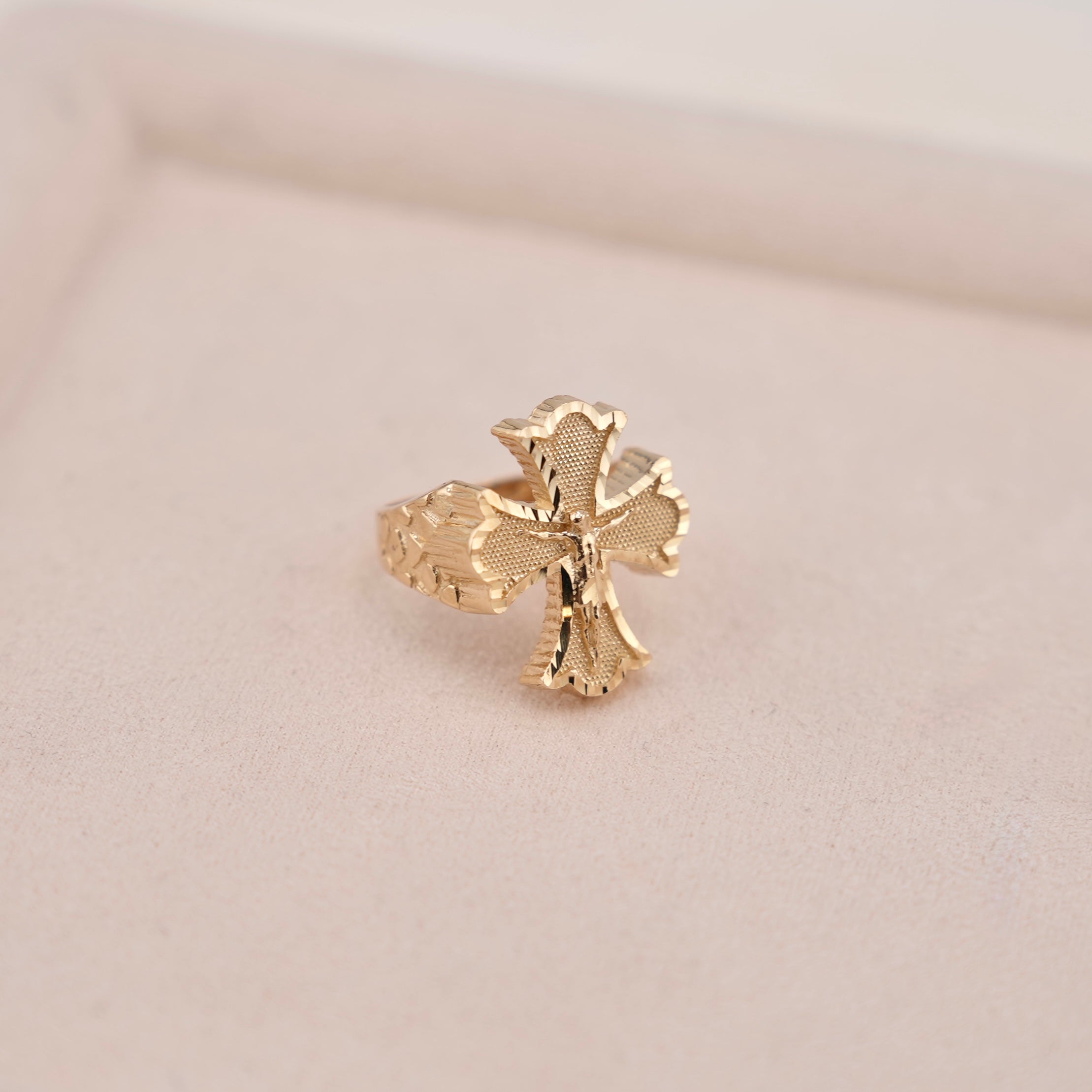 14k Gold Large Cross Nugget Ring