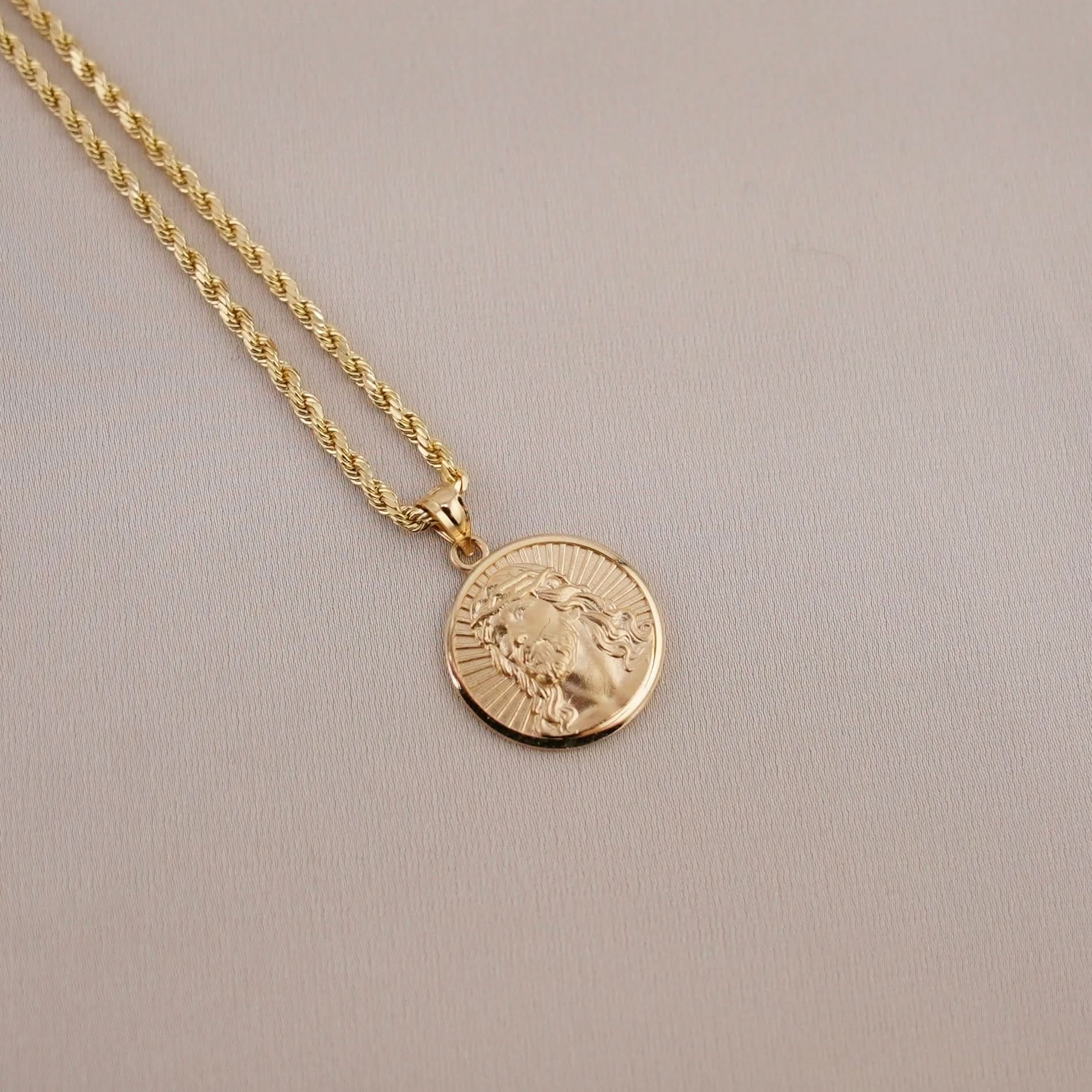 14k Gold Jesus Chain Set
