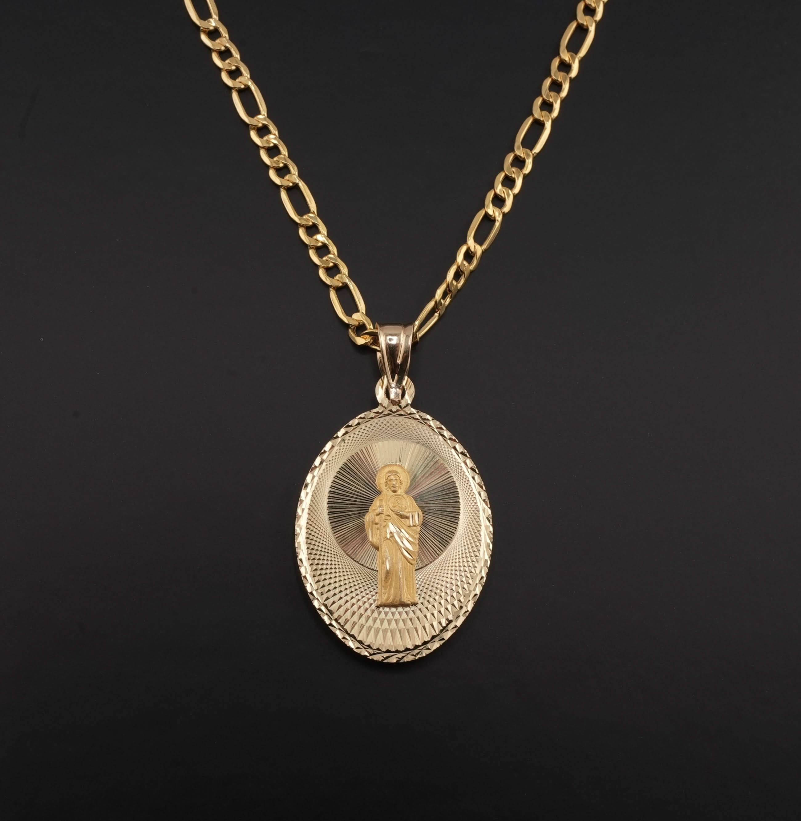 14k Gold Double Sided Virgencita & San Judas Chain Set