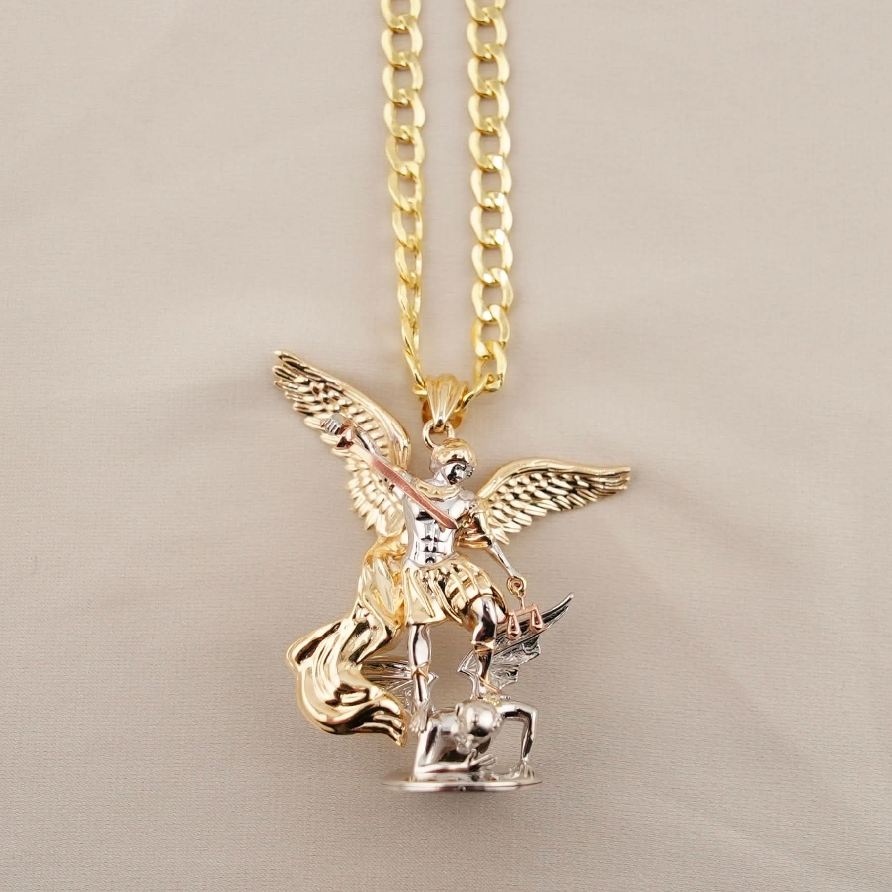 14k Gold Large Saint Michael Archangel Chain Set