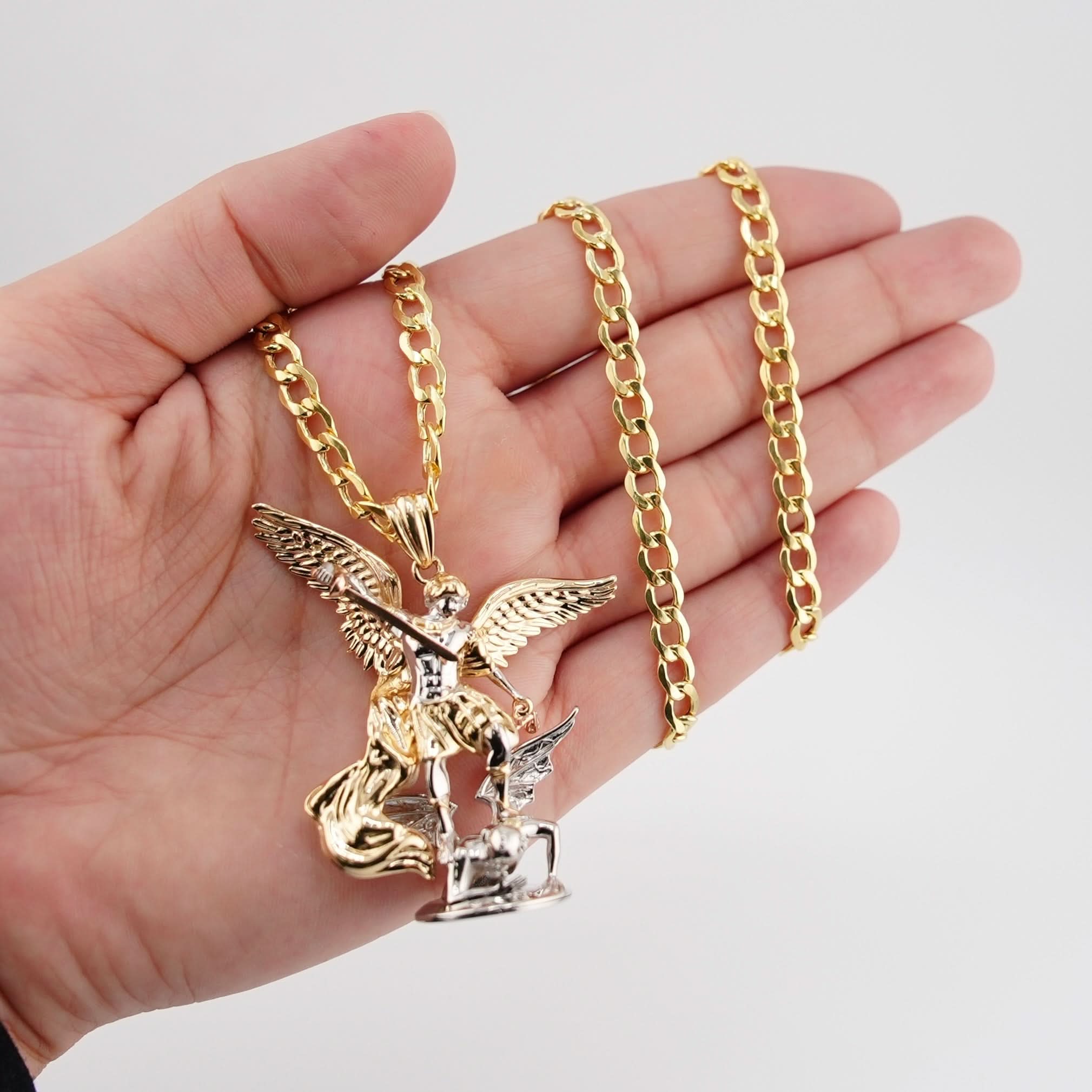 14k Gold Large Saint Michael Archangel Chain Set