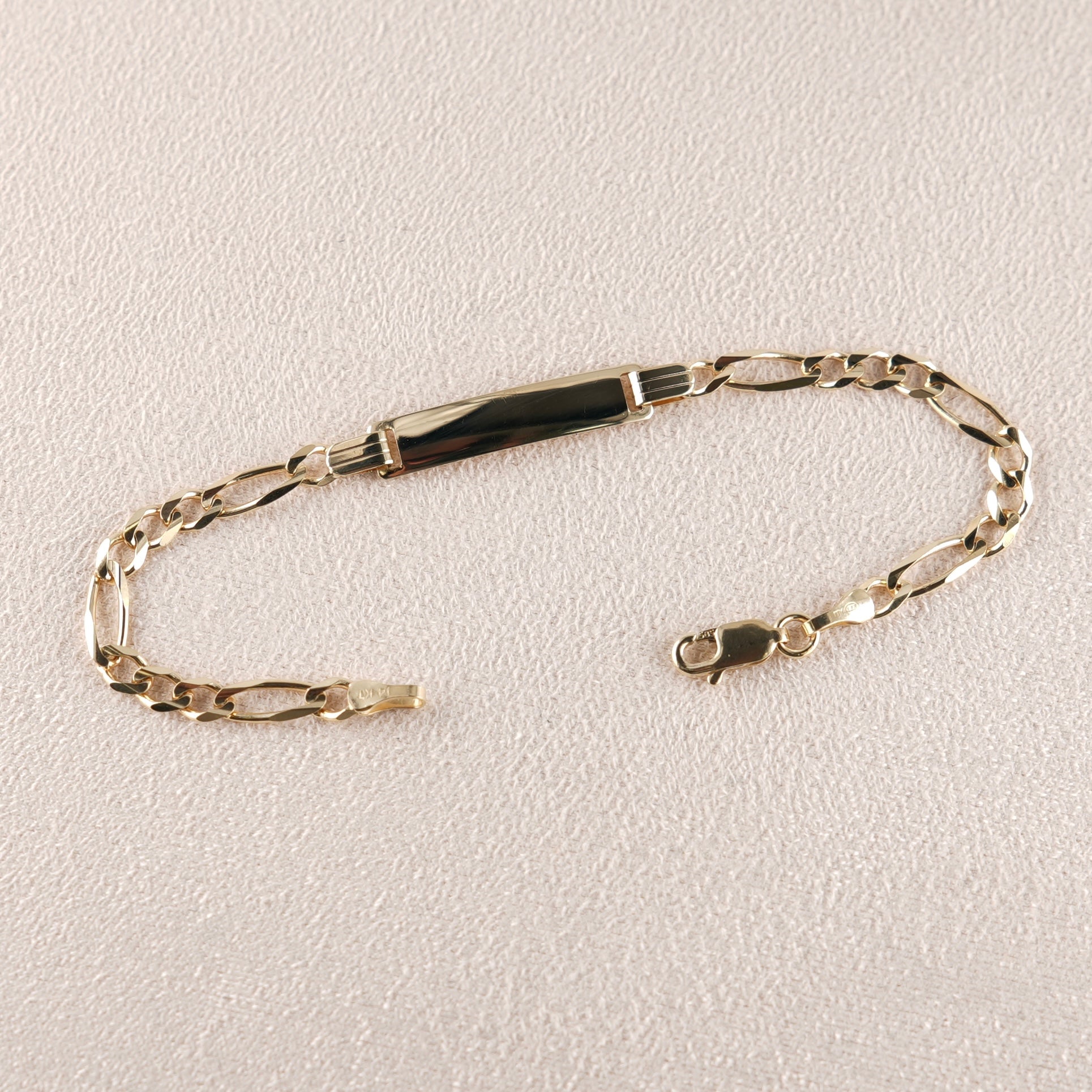 14k Gold Baby Solid Figaro ID Bracelet 3.9mm