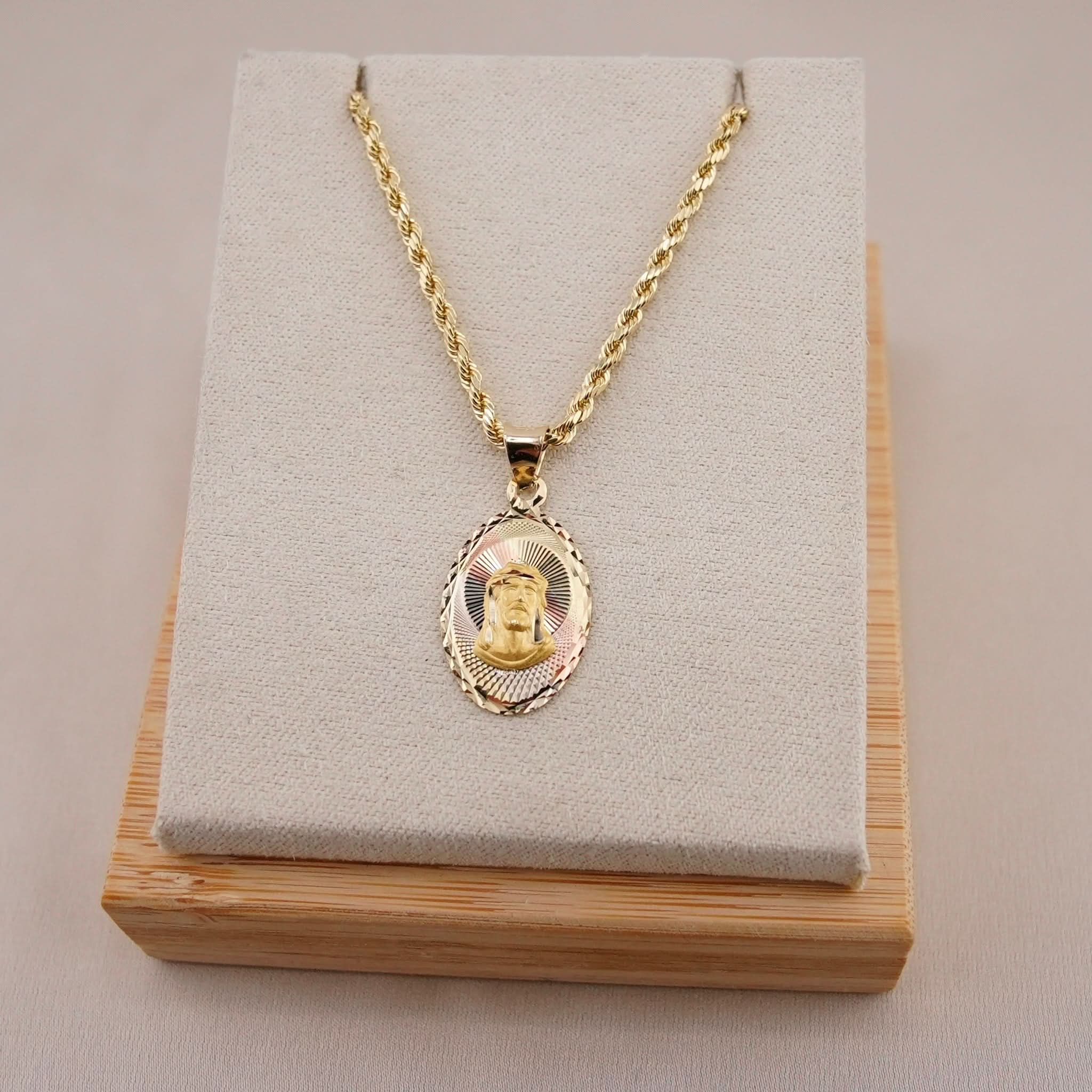 14k Gold Jesus Chain Set