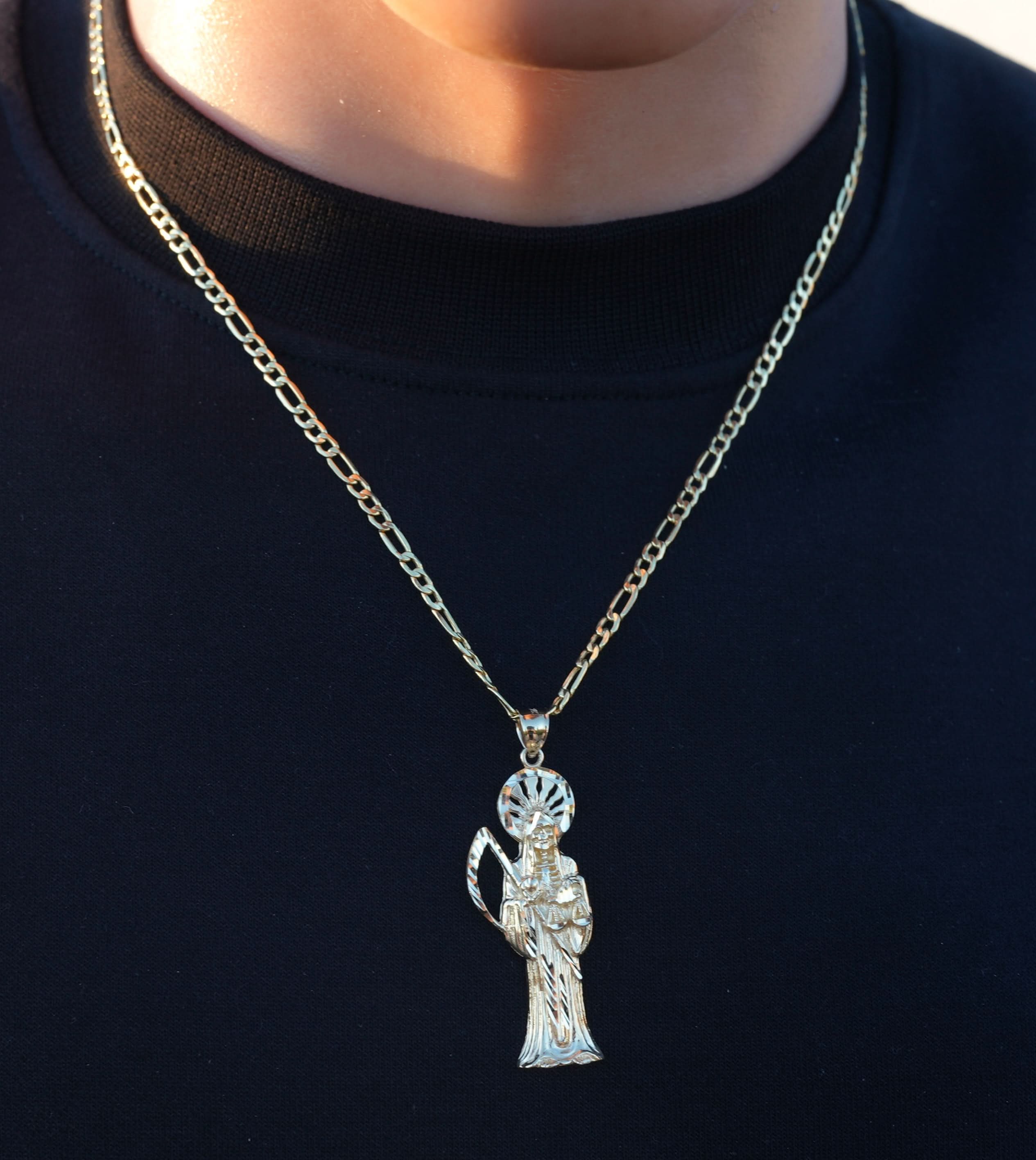 14k Gold Santa Muerte Pendant or Chain Set