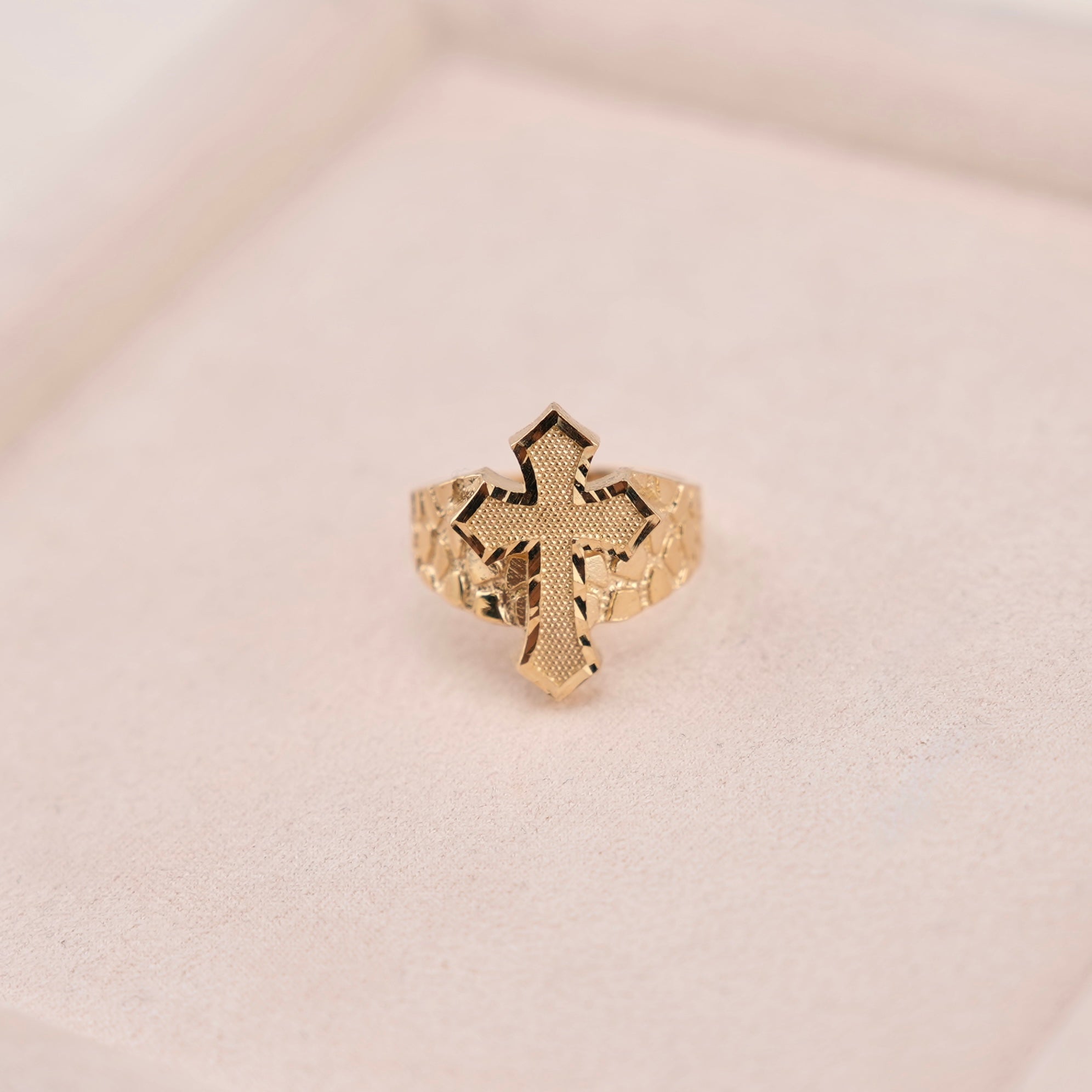 14k Gold Large Cross Nugget Ring
